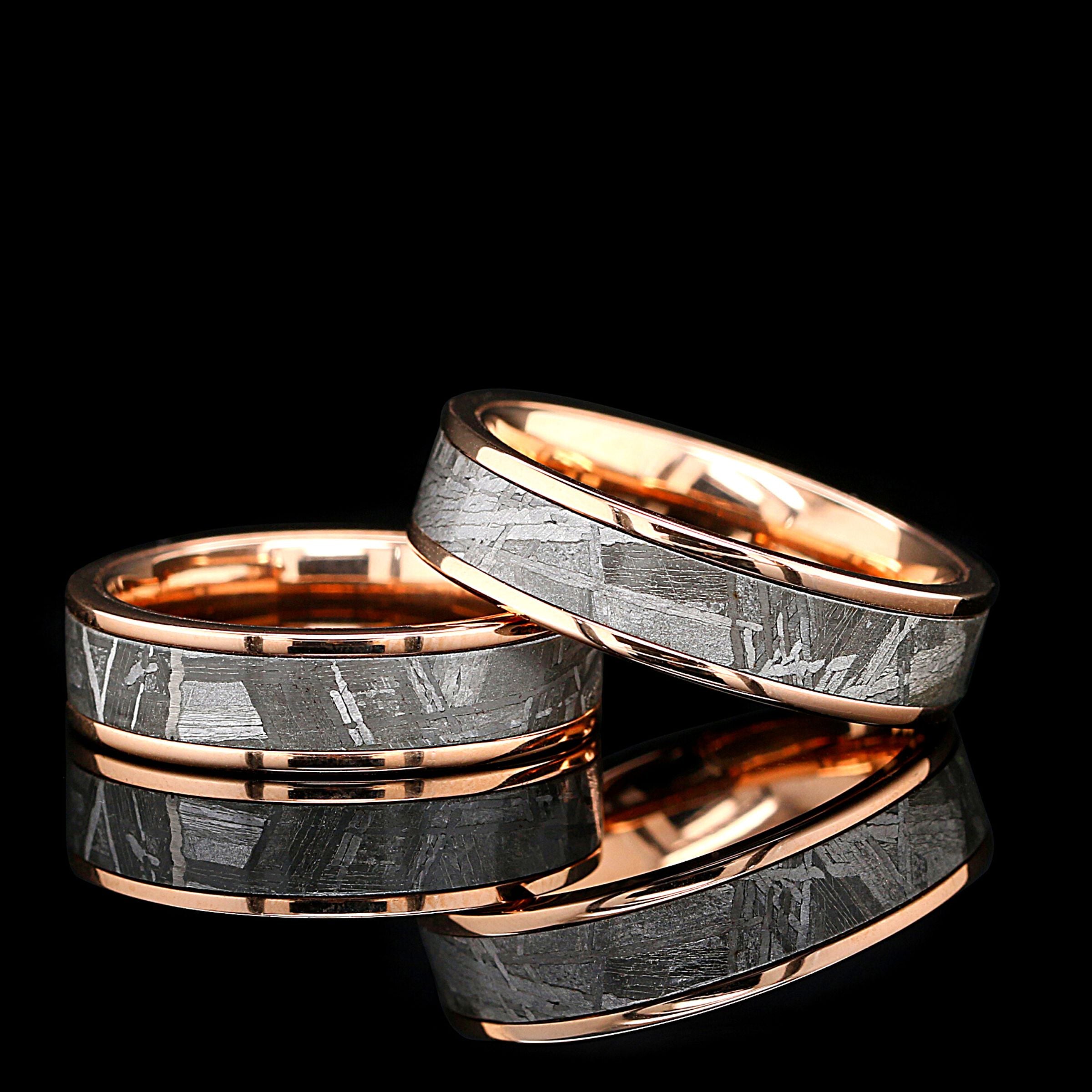 Meteorite inlayed in gold plated tungsten