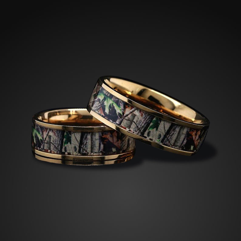 14K Gold plating Camo Ring Camouflage Wedding Band | Titanium Wedding Band