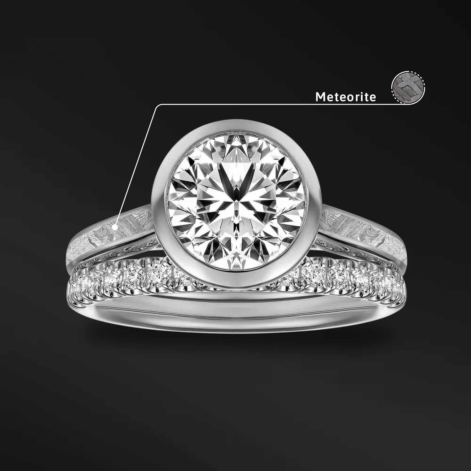 Solstice Embrace - 14K Gold or Sterling silver Ring Set for Women | Muonionalusta Meteorite | Certified Moissanite Engagement Ring
