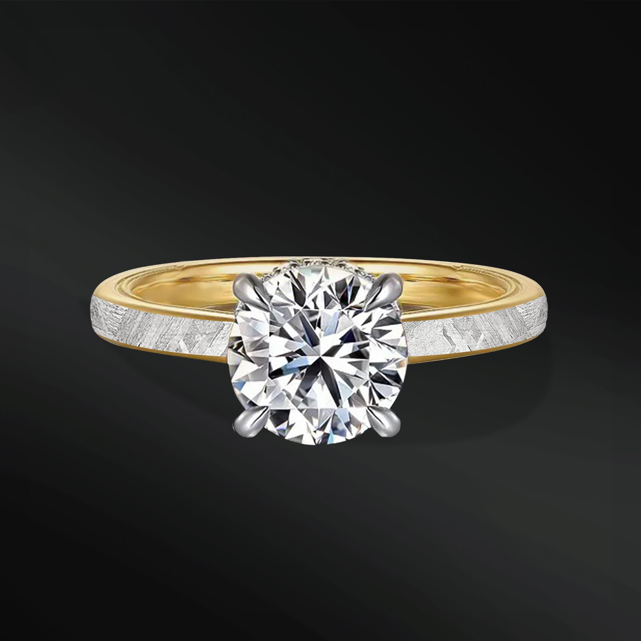 Eternal Orbit - Meteorite & Moissanite Engagement Ring Set | 14K Gold or Sterling silver, Cosmic Elegance with 1.3 carat D-Color VVS1 Stones