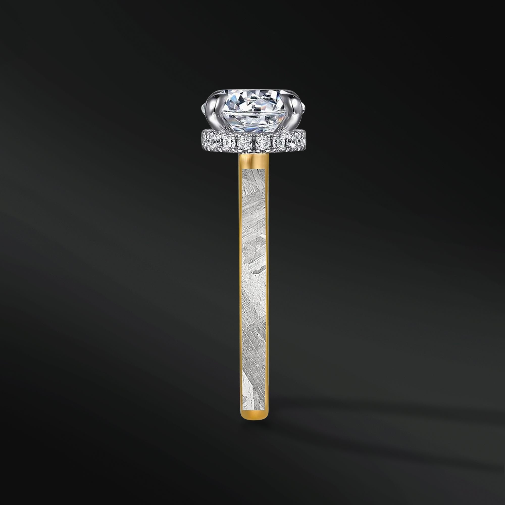 Eternal Orbit - Meteorite & Moissanite Engagement Ring Set | 14K Gold or Sterling silver, Cosmic Elegance with 1.3 carat D-Color VVS1 Stones
