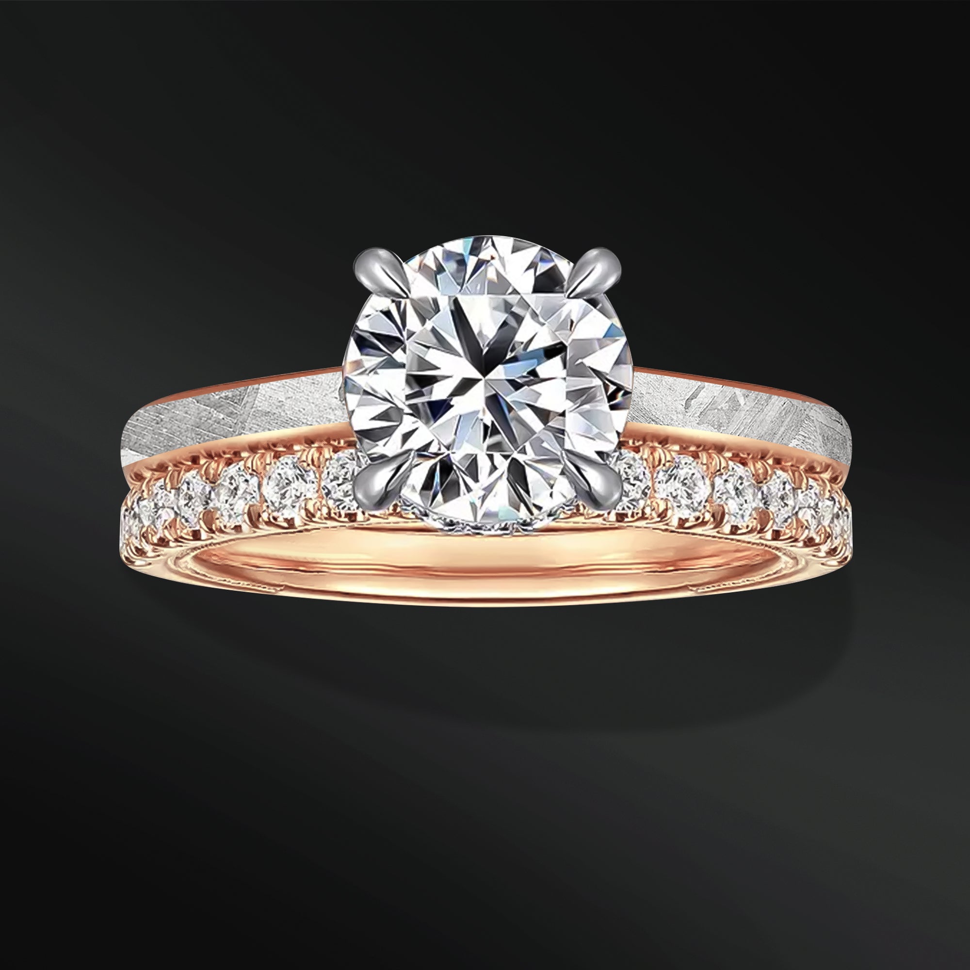 Eternal Orbit - Meteorite & Moissanite Engagement Ring Set | 14K Gold or Sterling silver, Cosmic Elegance with 1.3 carat D-Color VVS1 Stones