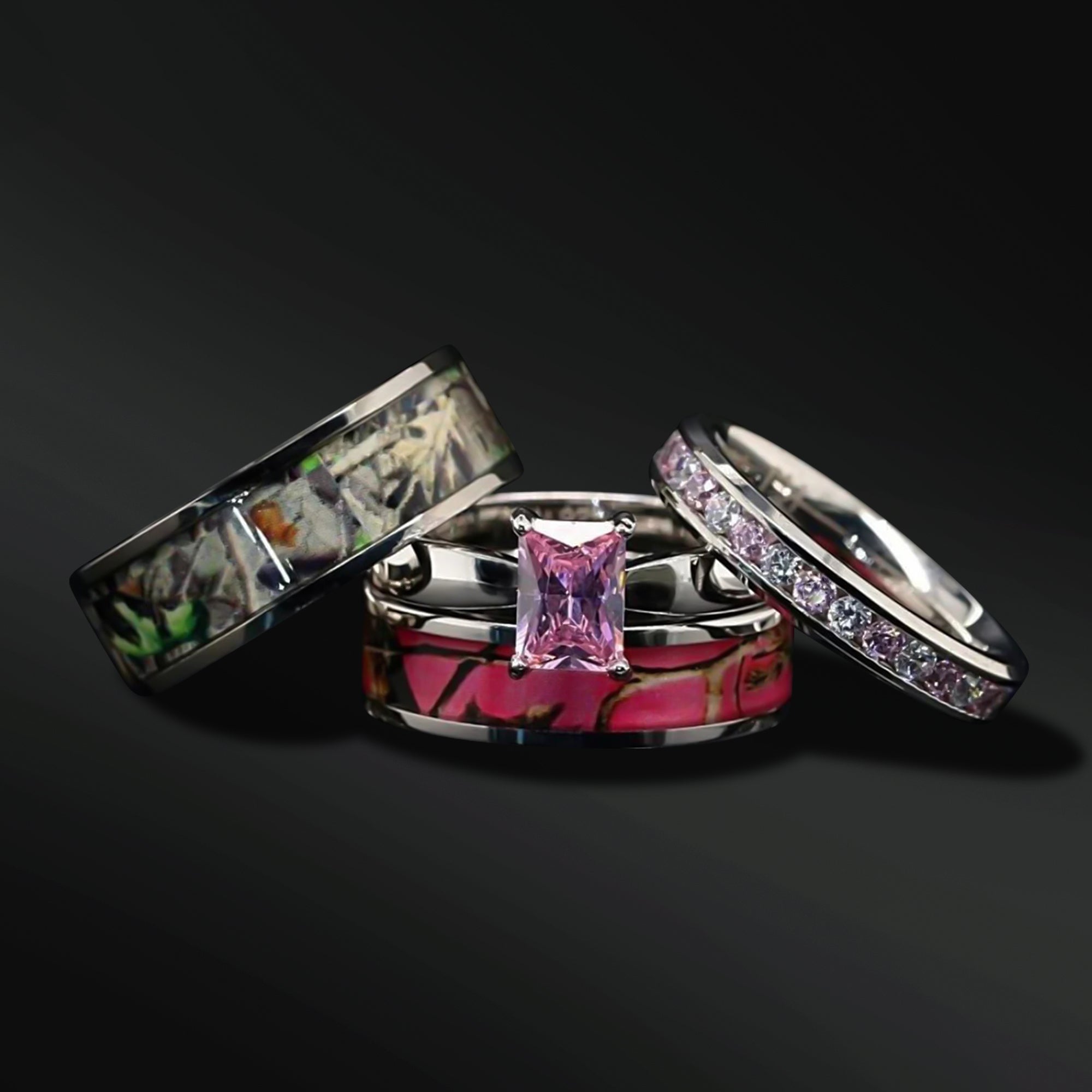 Blush Wilderness - Pink Camo Engagement Rings Set | Camo Couple Ring Set