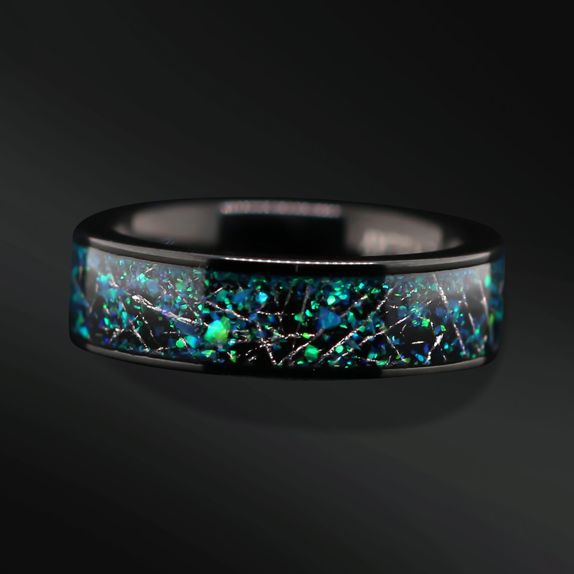 Meteorite natural Green & Blue opal chips Wedding Band for Men and Women