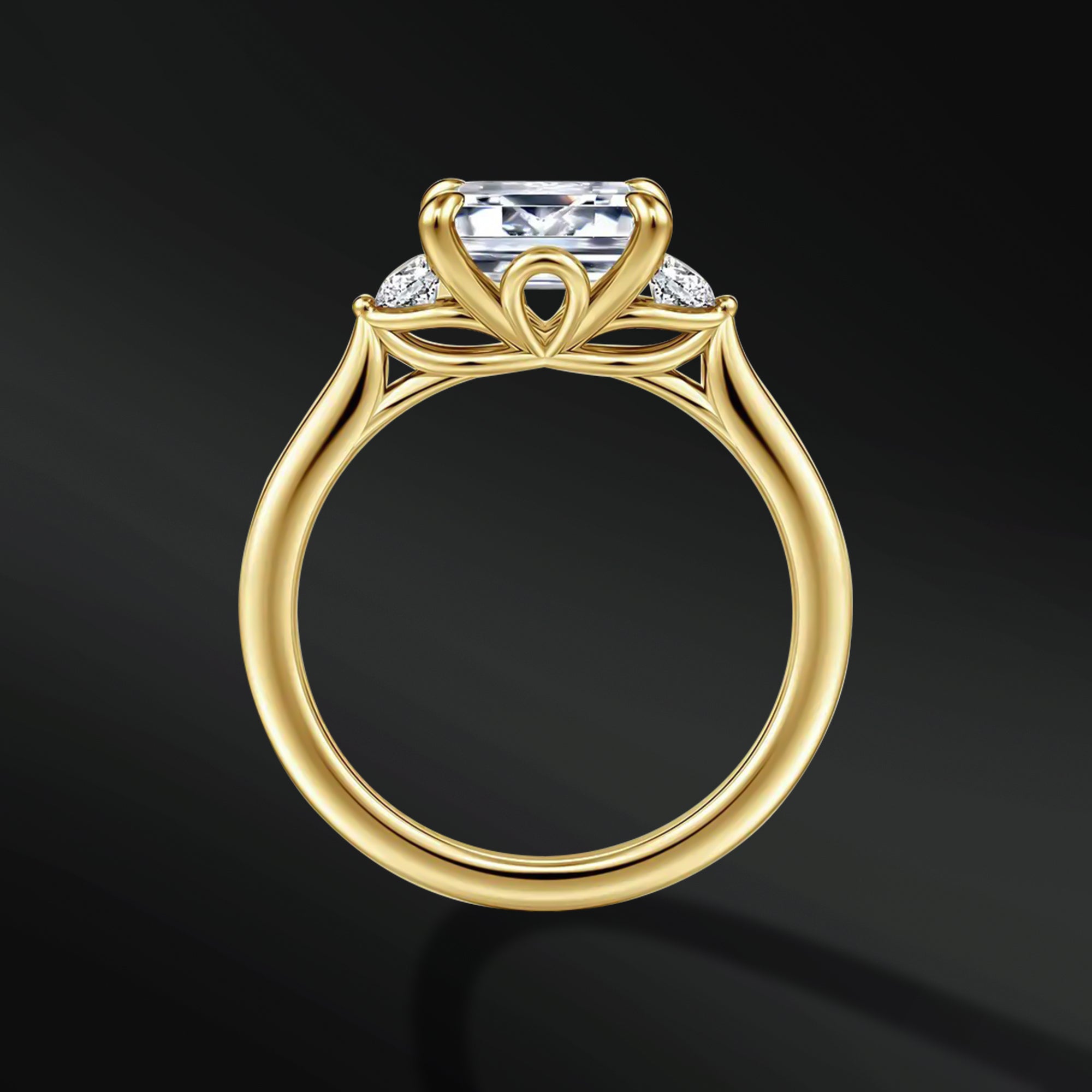Meteorite Embrace - 14K Gold or Sterling Silver Engagement Ring for Women | Muonionalusta Meteorite | 7x5mm Emerald Cut Certified Moissanite Engagement Ring