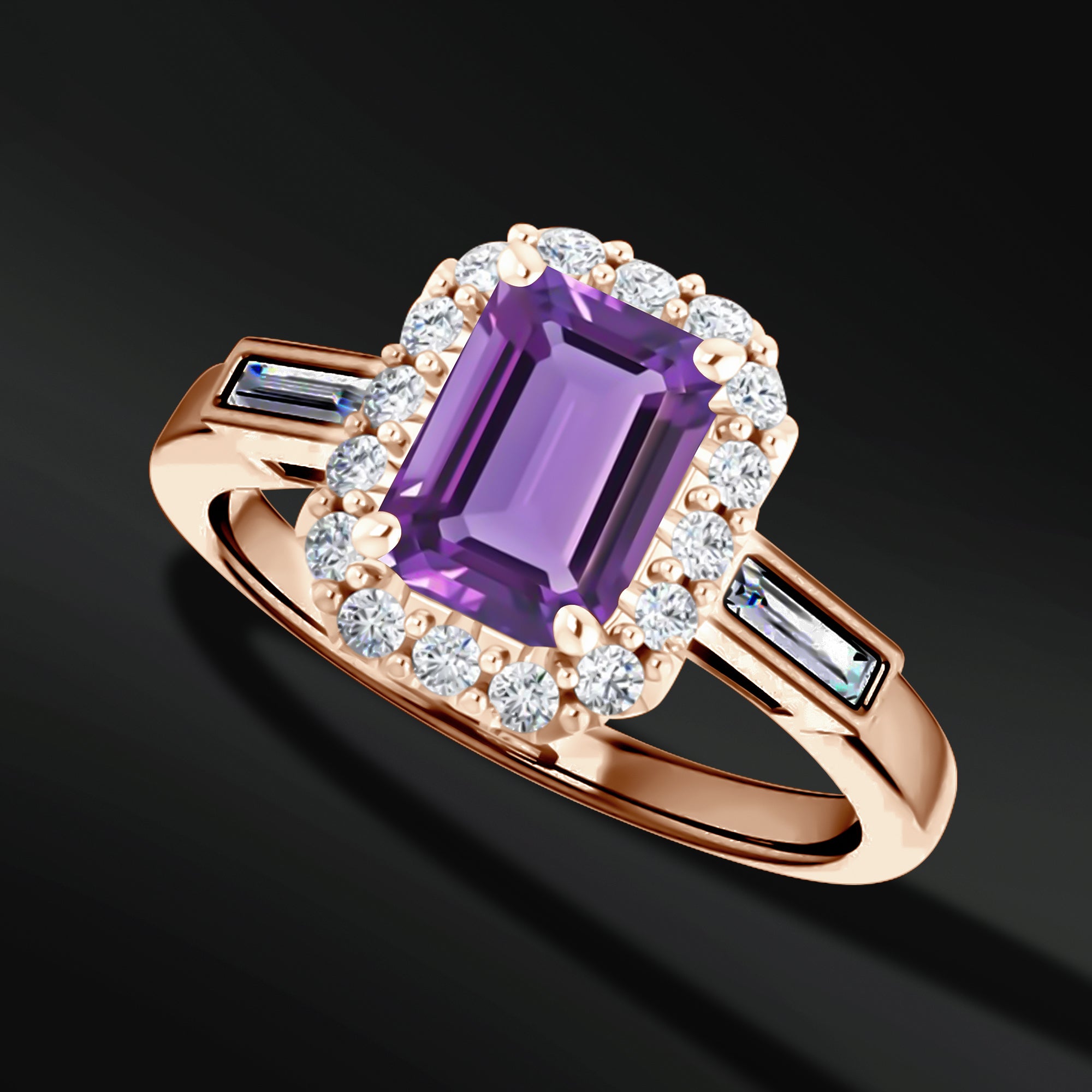 Twin Flames - 14K Gold Engagement Ring | 7x5mm AAA Natural Amethyst | 1/3 CTW Natural Diamonds with GHI Color and SI2-SI3 Clarity