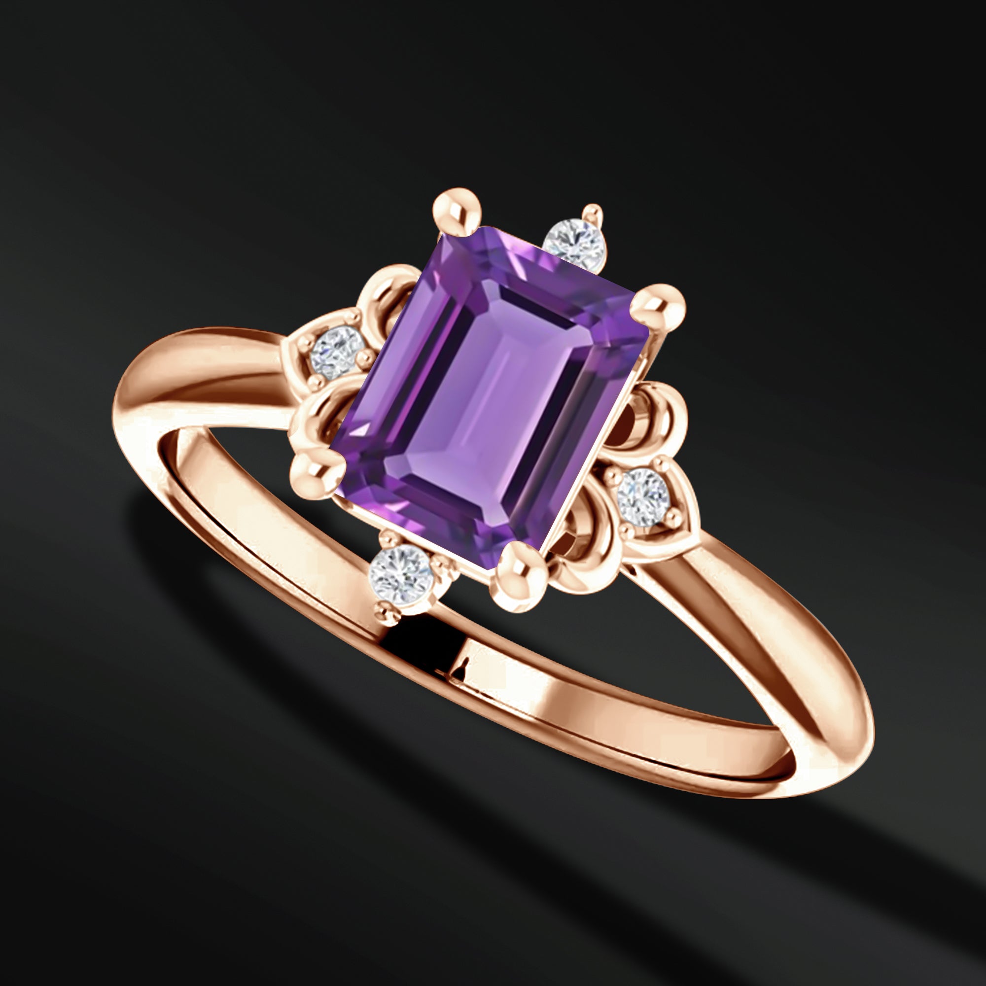 Luminous Heart - 14K Gold Engagement Ring | 7x5mm AAA Natural Amethyst | Natural Diamonds with GH Color and SI2-SI3 Clarity
