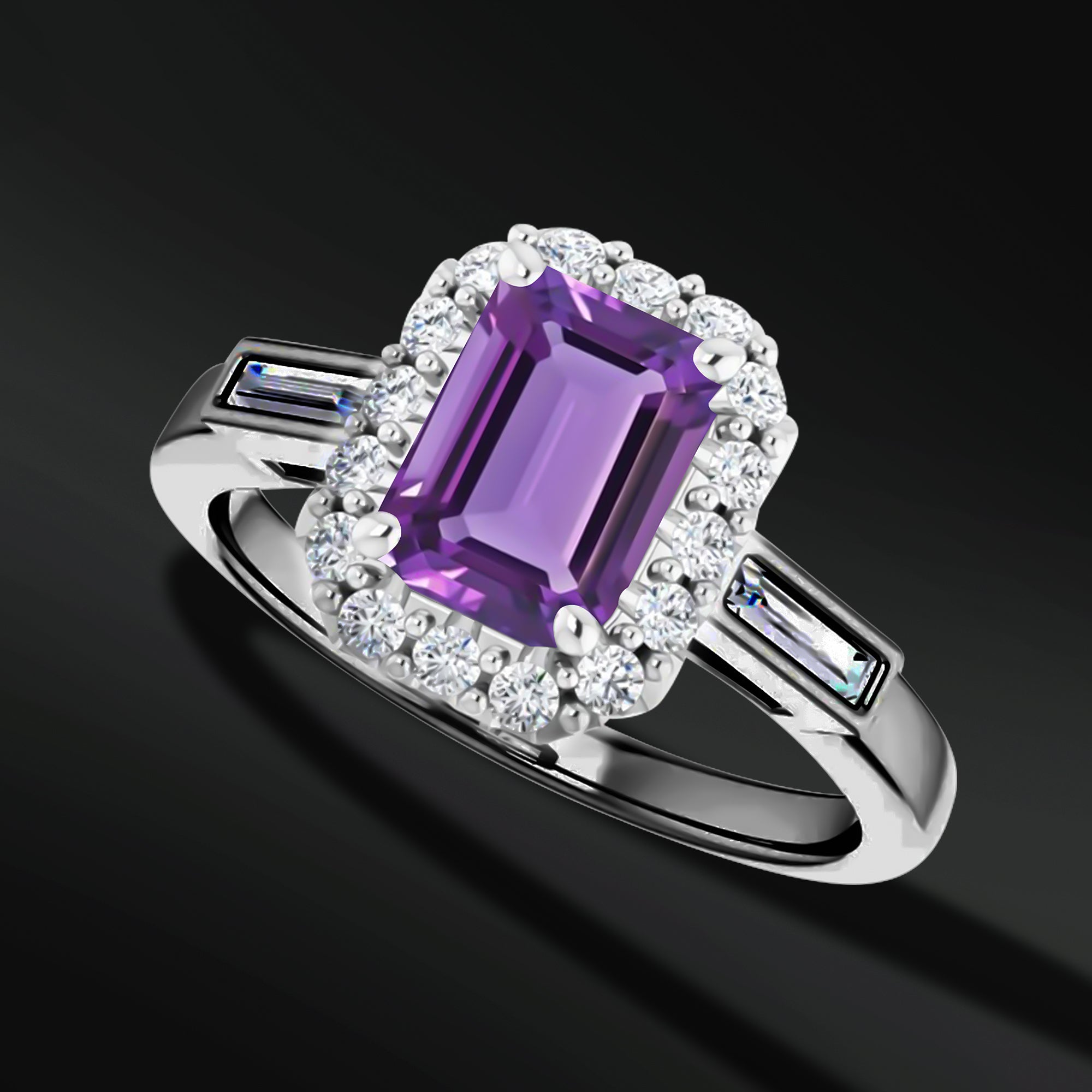 Twin Flames - 14K Gold Engagement Ring | 7x5mm AAA Natural Amethyst | 1/3 CTW Natural Diamonds with GHI Color and SI2-SI3 Clarity