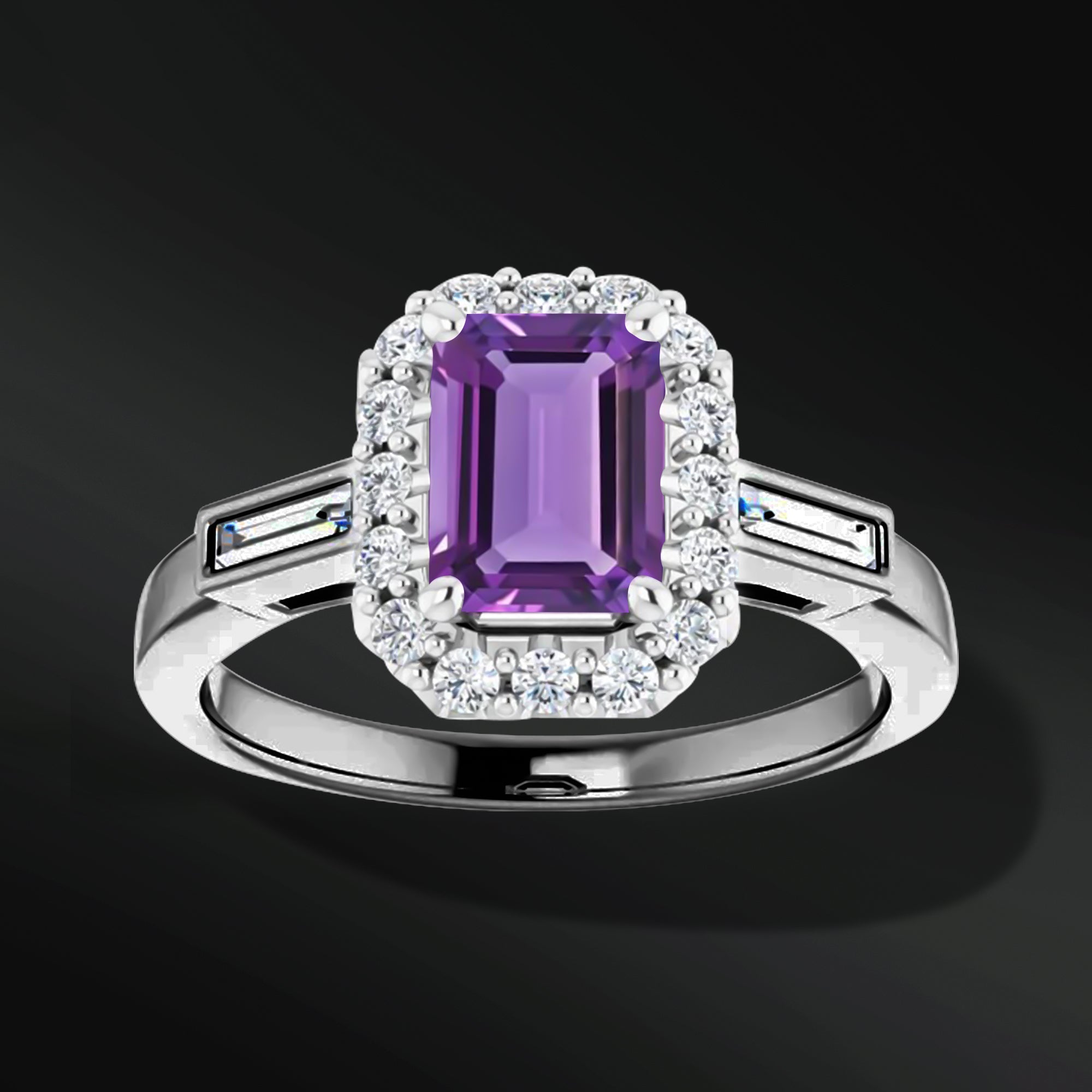 Twin Flames - 14K Gold Engagement Ring | 7x5mm AAA Natural Amethyst | 1/3 CTW Natural Diamonds with GHI Color and SI2-SI3 Clarity