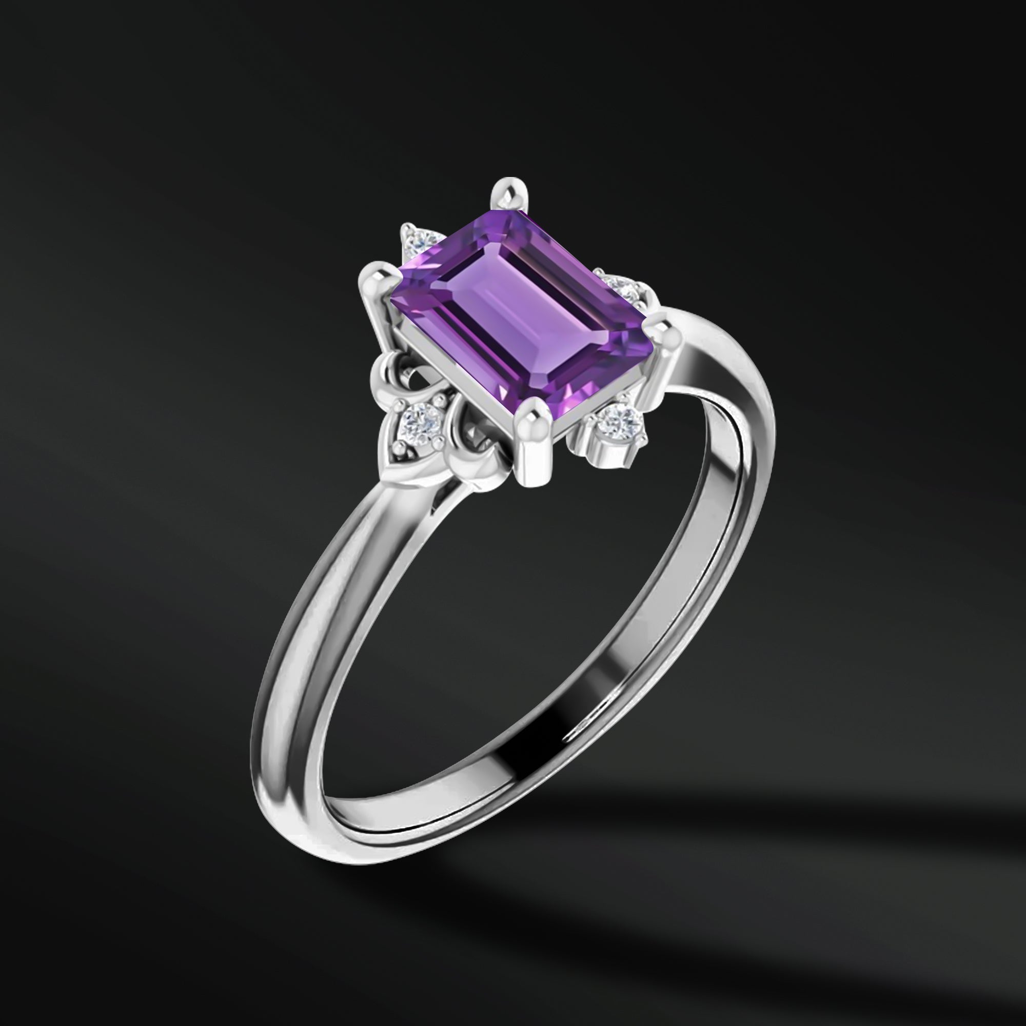 Luminous Heart - 14K Gold Engagement Ring | 7x5mm AAA Natural Amethyst | Natural Diamonds with GH Color and SI2-SI3 Clarity