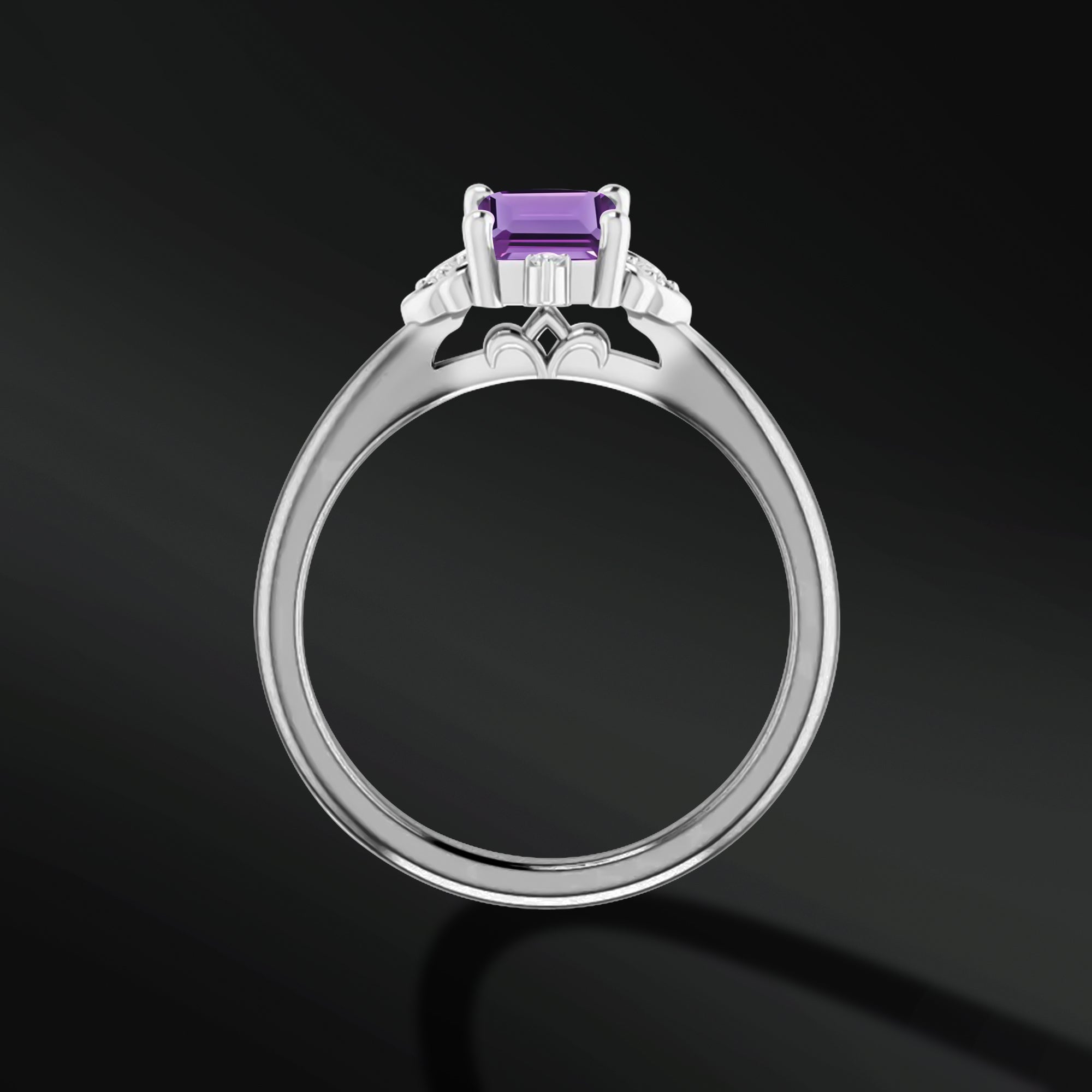 Luminous Heart - 14K Gold Engagement Ring | 7x5mm AAA Natural Amethyst | Natural Diamonds with GH Color and SI2-SI3 Clarity