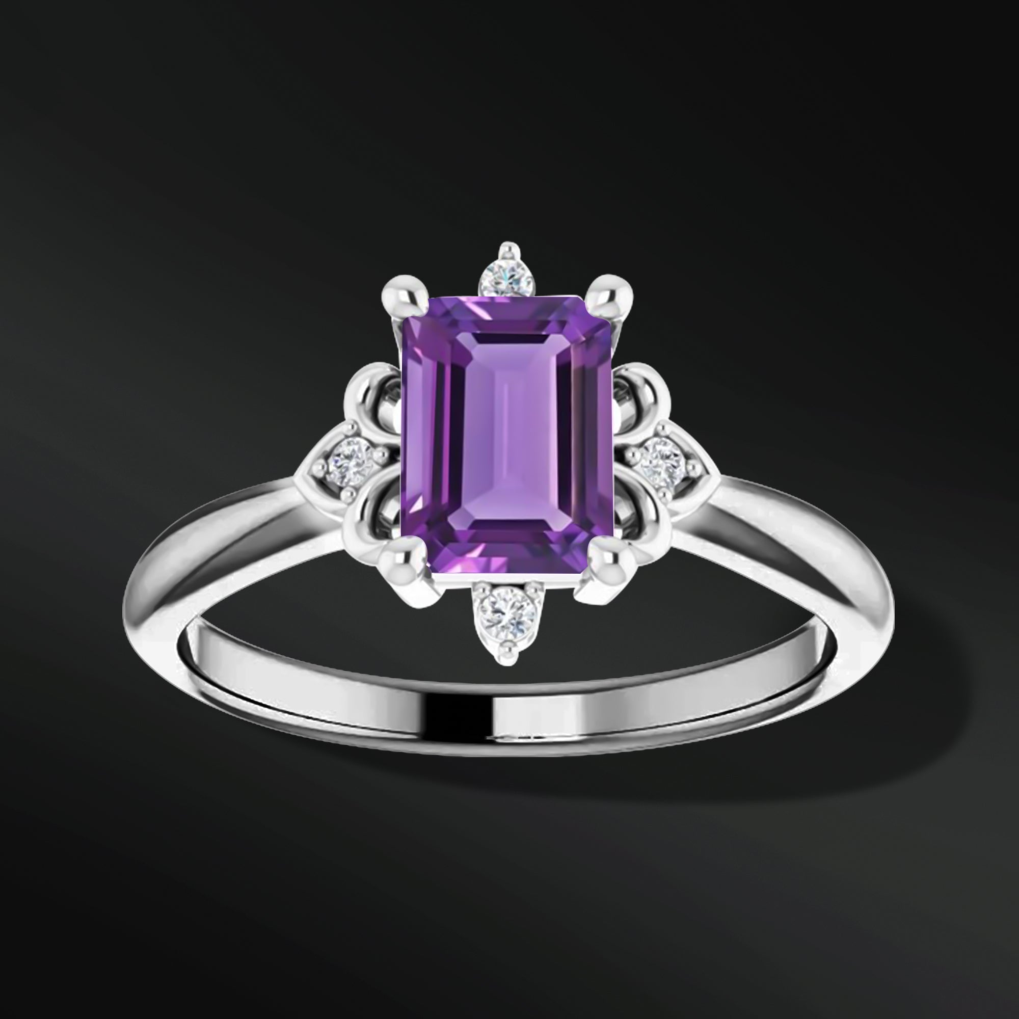 Luminous Heart - 14K Gold Engagement Ring | 7x5mm AAA Natural Amethyst | Natural Diamonds with GH Color and SI2-SI3 Clarity