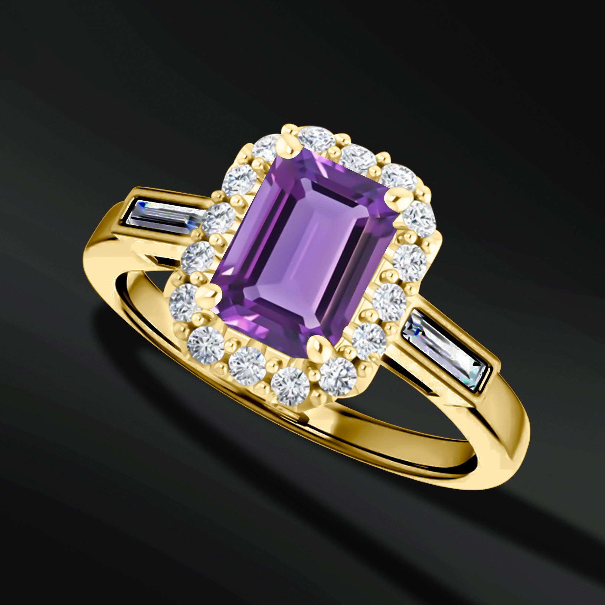 Twin Flames - 14K Gold Engagement Ring | 7x5mm AAA Natural Amethyst | 1/3 CTW Natural Diamonds with GHI Color and SI2-SI3 Clarity
