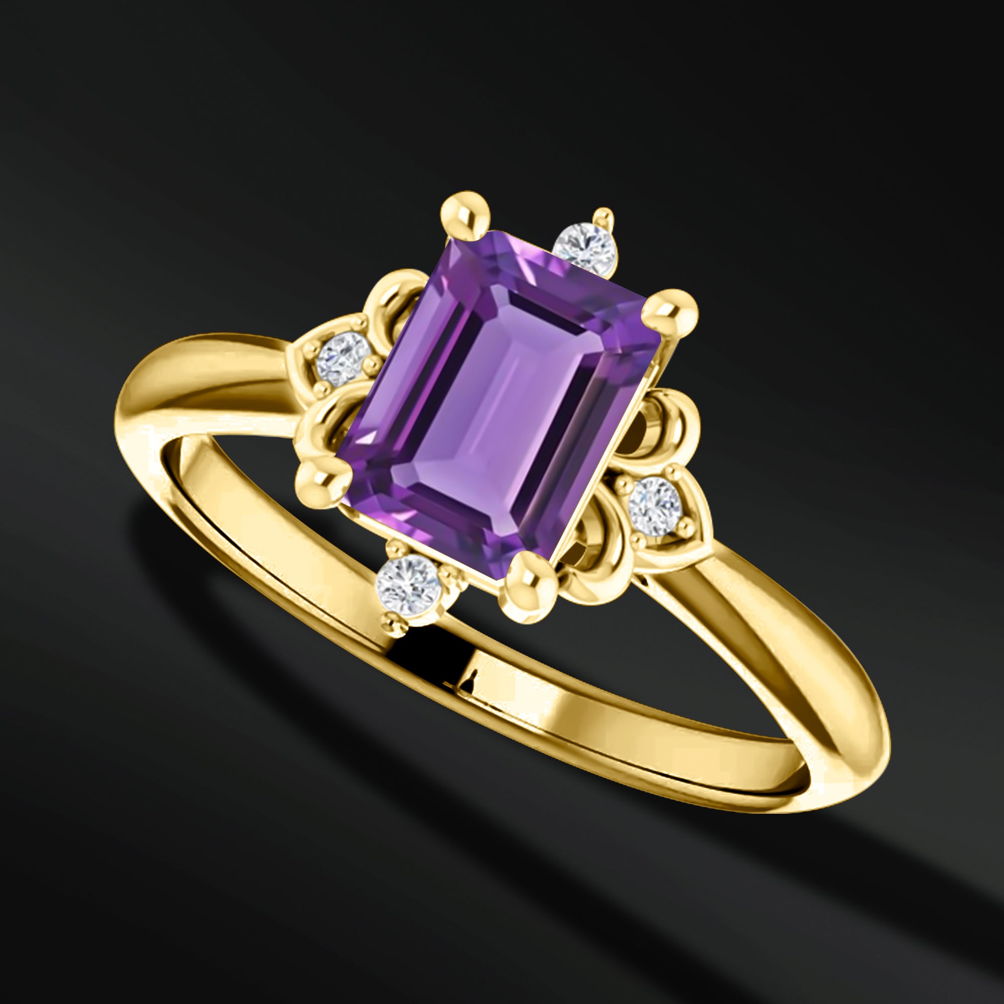 Luminous Heart - 14K Gold Engagement Ring | 7x5mm AAA Natural Amethyst | Natural Diamonds with GH Color and SI2-SI3 Clarity