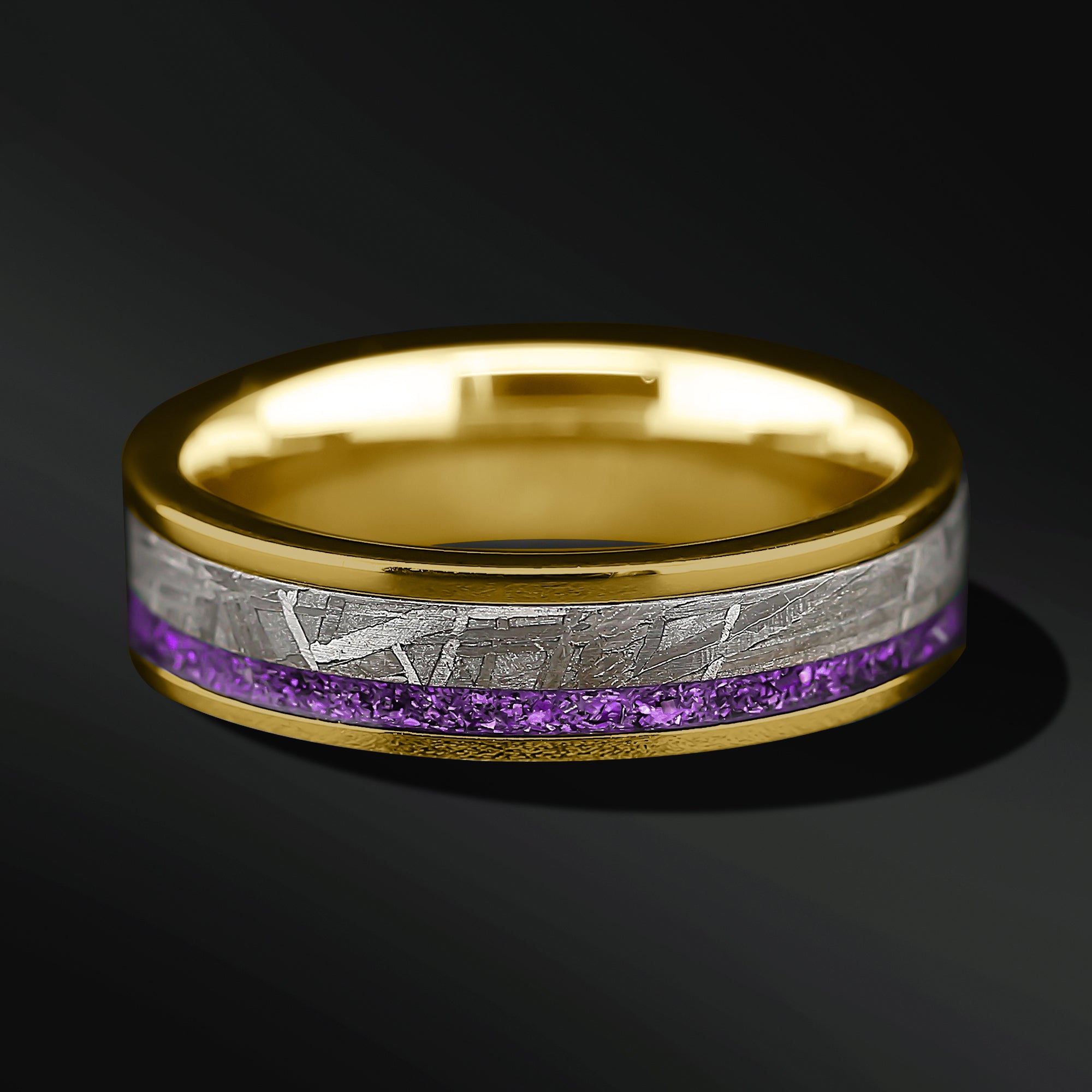 Luxe Titan - Men's Wedding Band | Muonionalusta Meteorite and Purple Opal Inlay