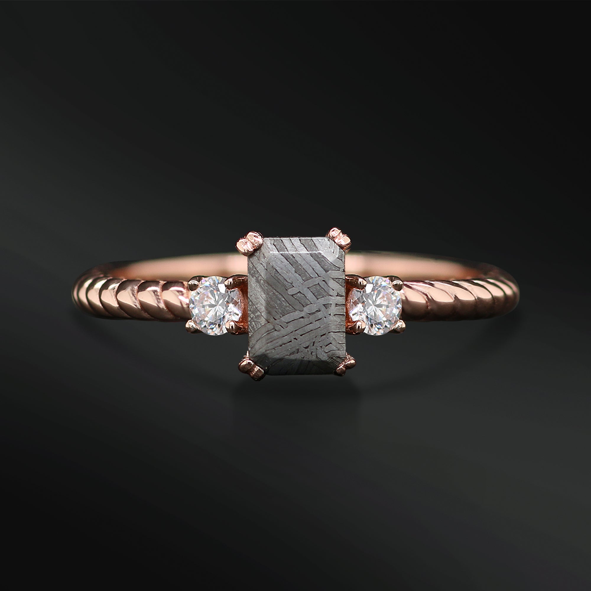 Mon - Engagement Ring for Her with Muonionalusta Meteorite | Lab Diamond Accents | VS1-2 Clarity, G-H color