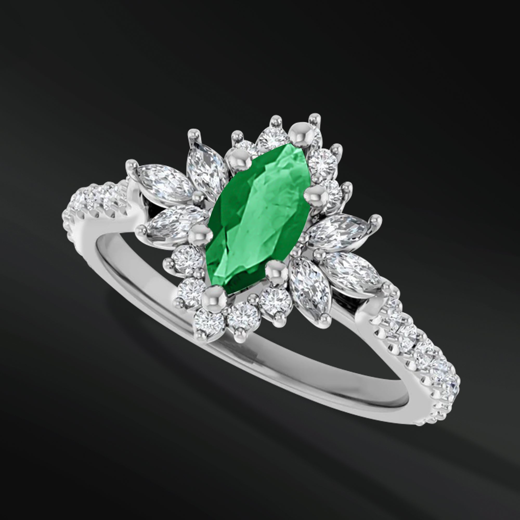 Emerald Forest - 14K Gold Engagement Ring | 8x4mm Lab Emerald | 1/2 CTW Natural Diamonds with GHI Color and SI2-SI3 Clarity