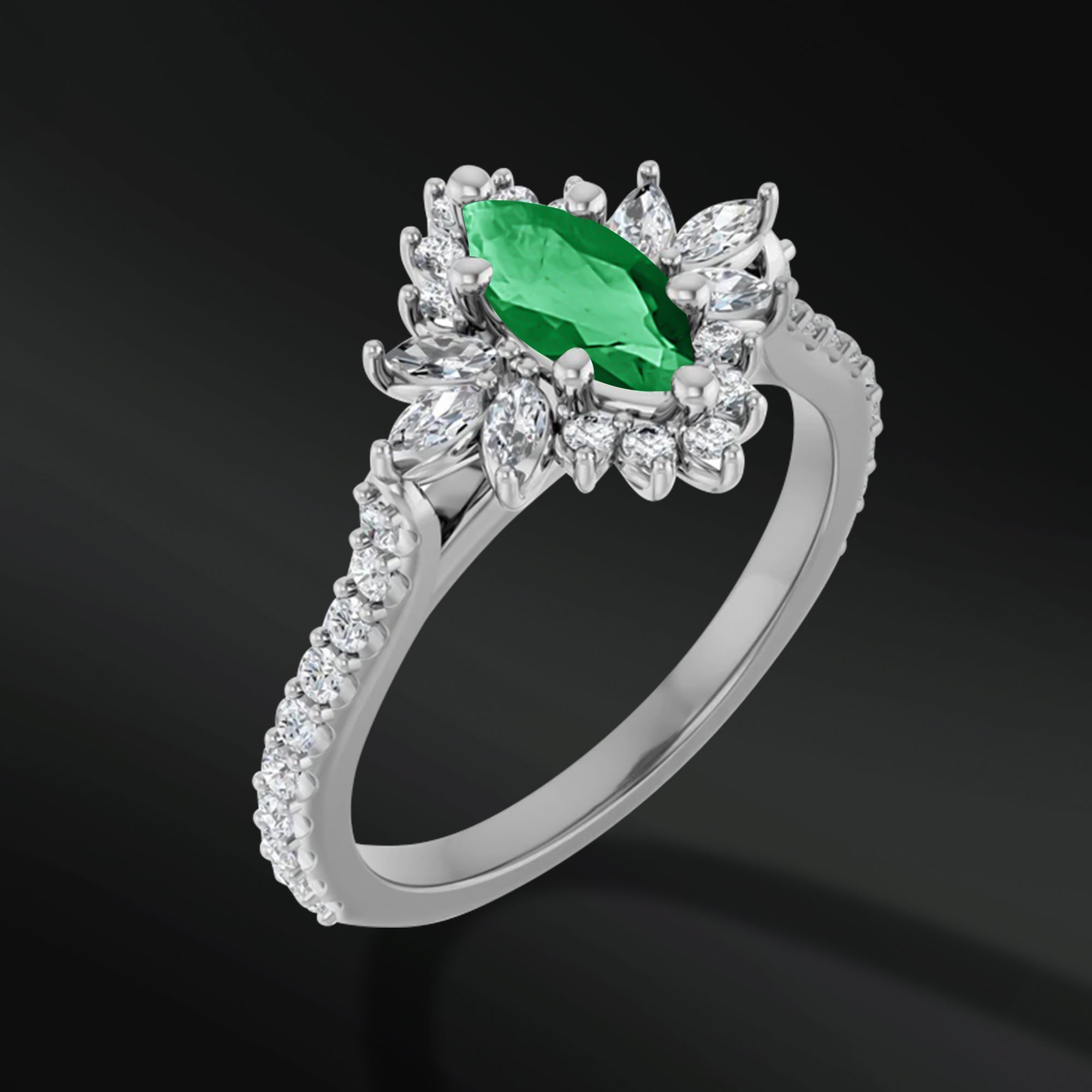 Emerald Forest - 14K Gold Engagement Ring | 8x4mm Lab Emerald | 1/2 CTW Natural Diamonds with GHI Color and SI2-SI3 Clarity