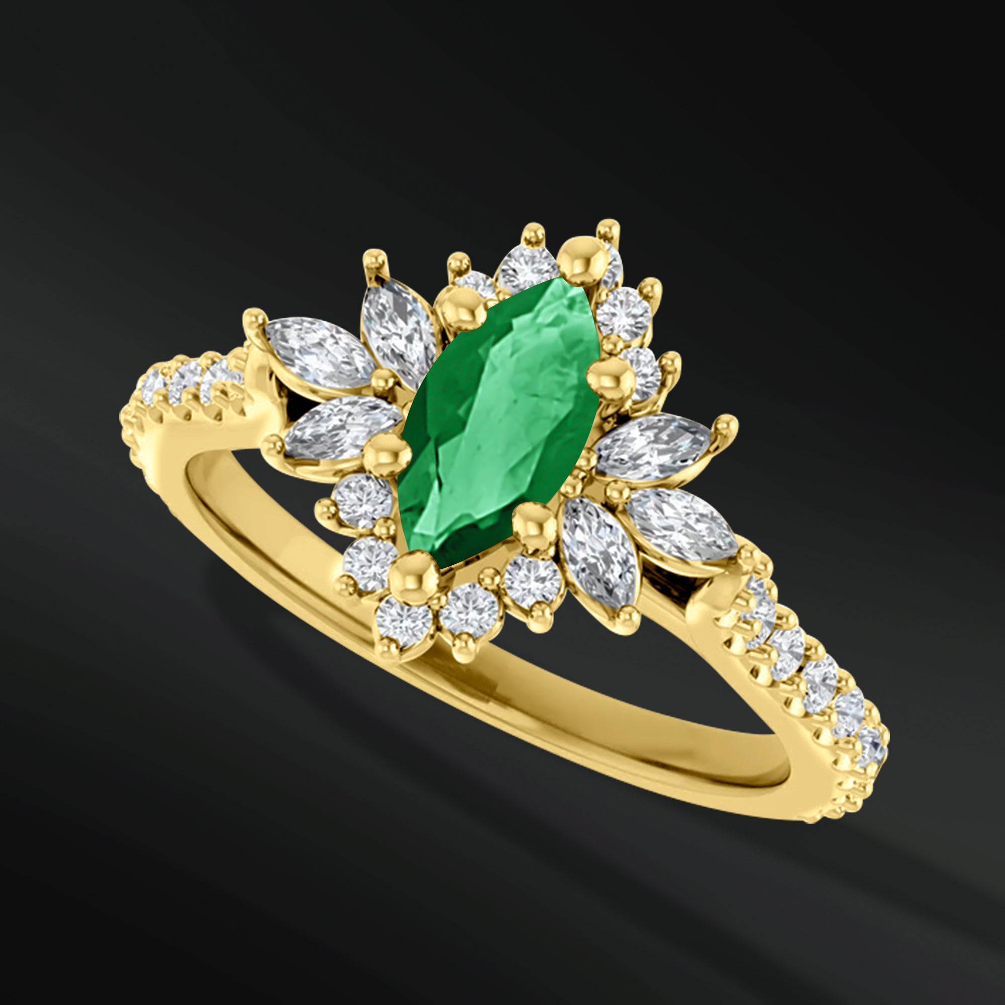 Emerald Forest - 14K Gold Engagement Ring | 8x4mm Lab Emerald | 1/2 CTW Natural Diamonds with GHI Color and SI2-SI3 Clarity