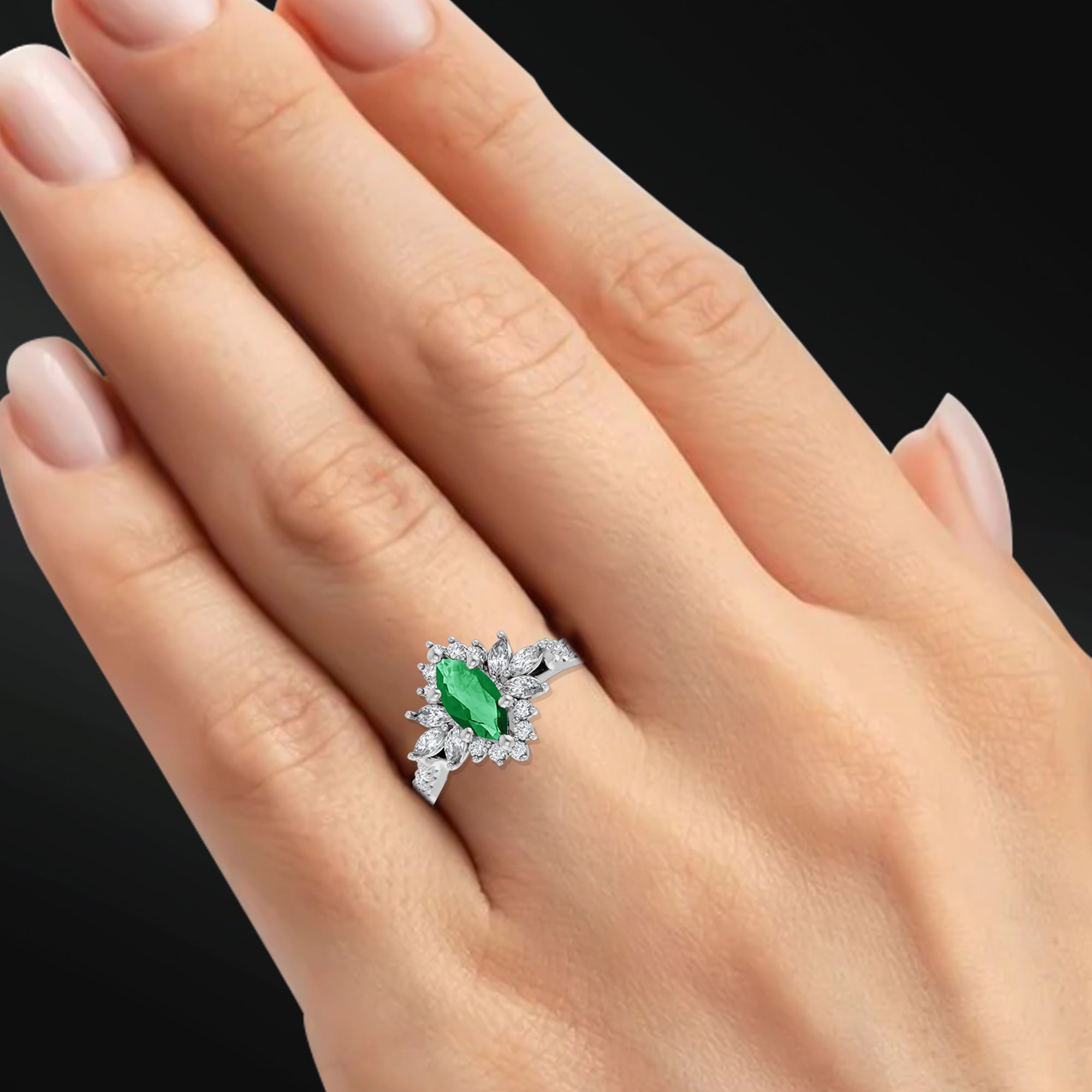 Emerald Forest - 14K Gold Engagement Ring | 8x4mm Lab Emerald | 1/2 CTW Natural Diamonds with GHI Color and SI2-SI3 Clarity