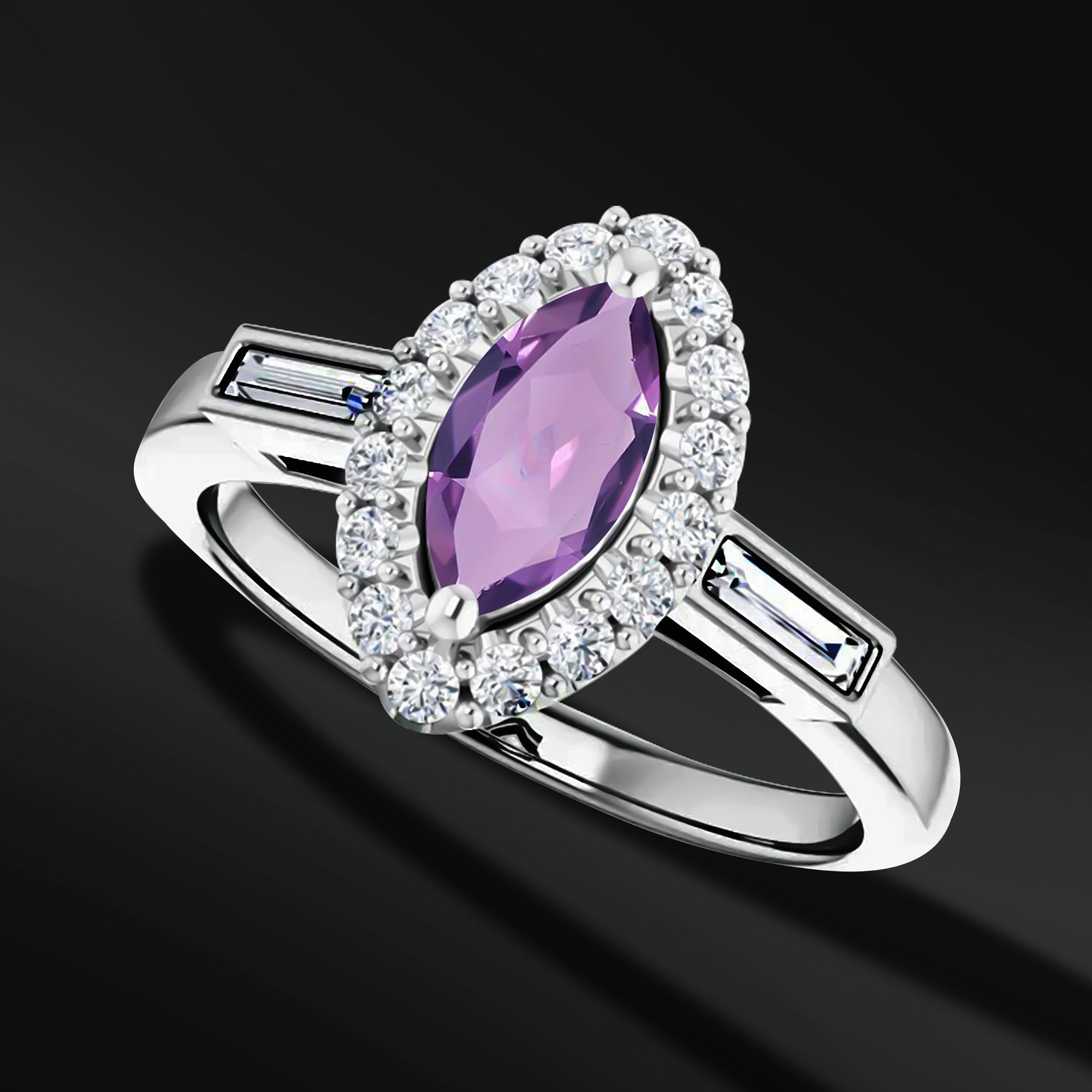 Soulmate Spark - 14K Gold Engagement Ring | 8x4mm AAA Natural Amethyst | Natural Diamonds with GHI Color and SI2-SI3 Clarity