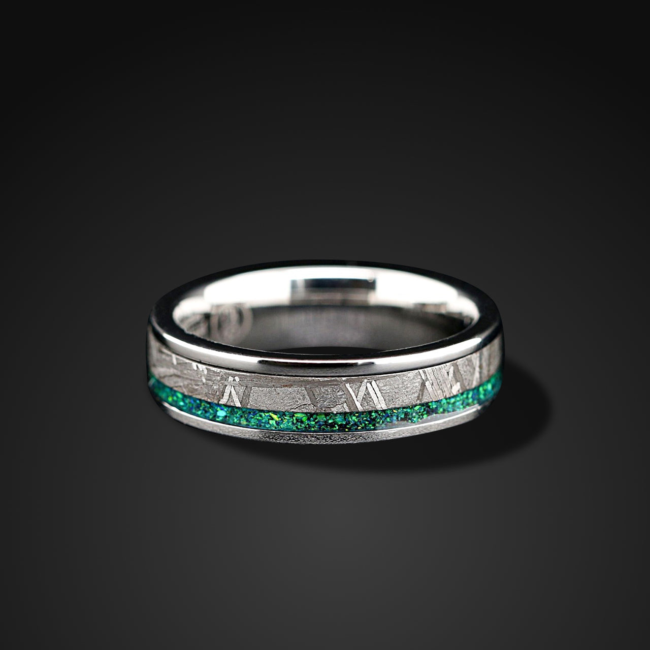 Meteorite Unity - Green Opal Wedding Band | Muonionalusta Meteorite Band for Men & Women