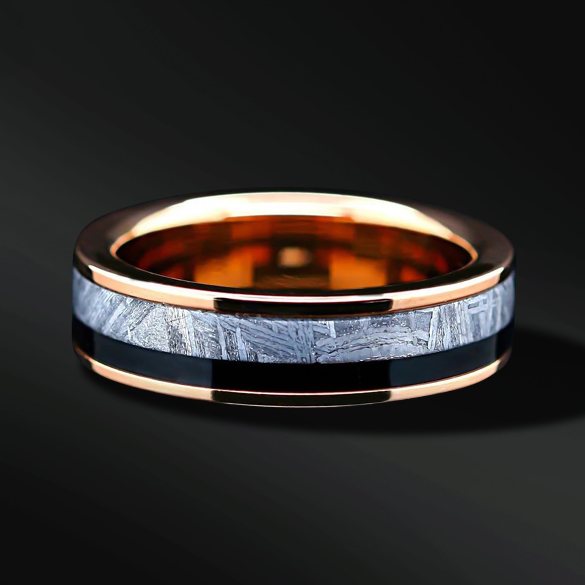 Meteorite Wedding Bands | Rose gold plated Tungsten Ring for Women | Muonionalusta Meteorite Wedding Bands for Him & Her