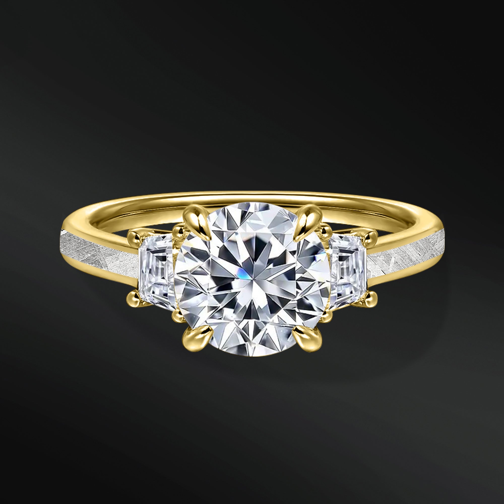 Ayesha Star - 14K Gold or Sterling silver Ring for Women | 2CT Brilliant Cut Certified Moissanite Engagement Ring | Muonionalusta Meteorite | D - Color, VVS1 Clarity