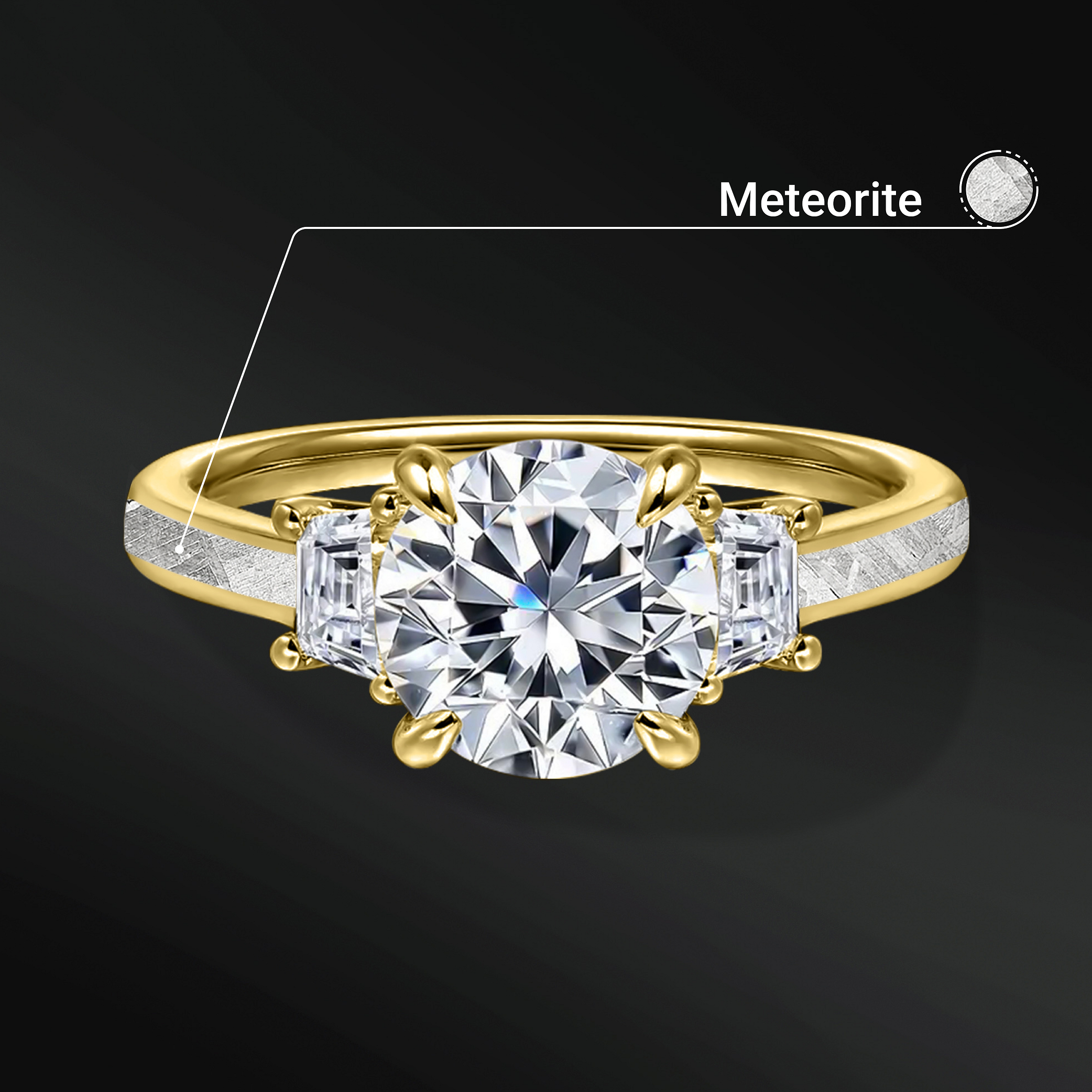 Ayesha Star - 14K Gold or Sterling silver Ring for Women | 2CT Brilliant Cut Certified Moissanite Engagement Ring | Muonionalusta Meteorite | D - Color, VVS1 Clarity