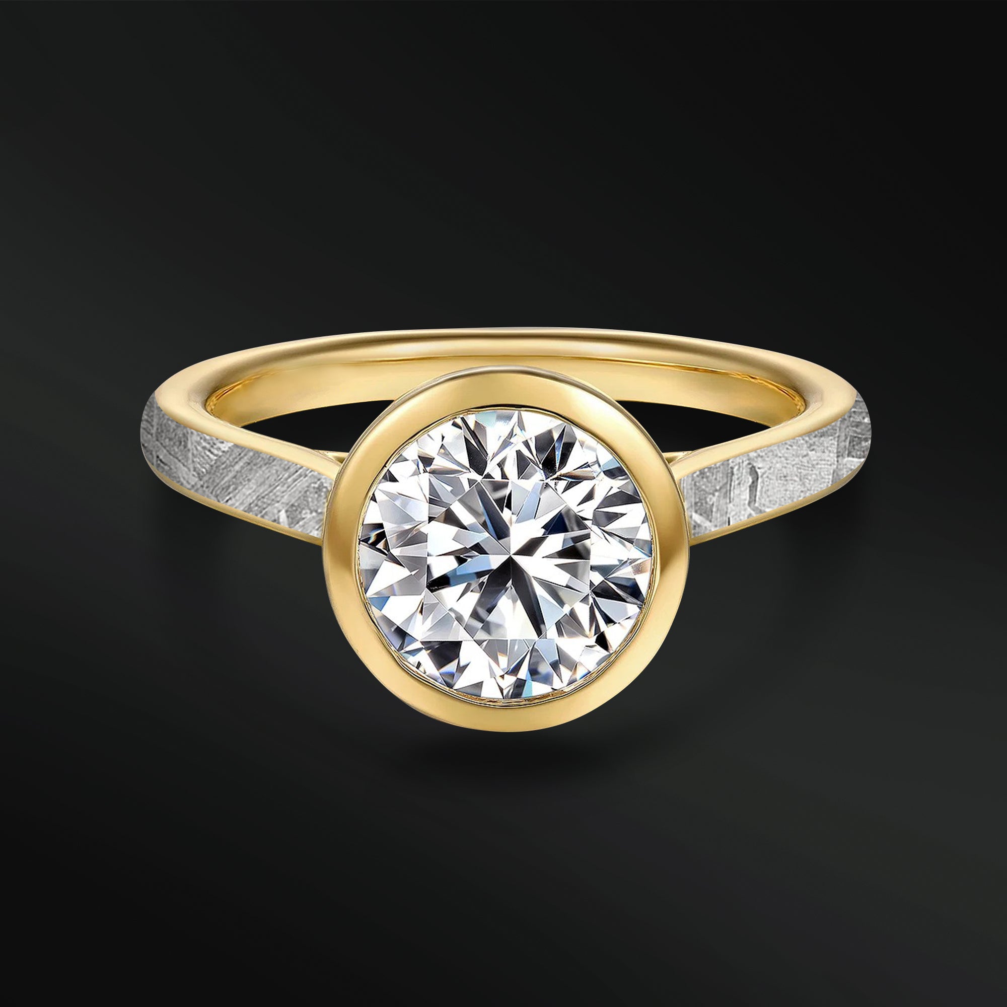 Solstice Embrace - 14K Gold or Sterling silver Ring Set for Women | Muonionalusta Meteorite | Certified Moissanite Engagement Ring