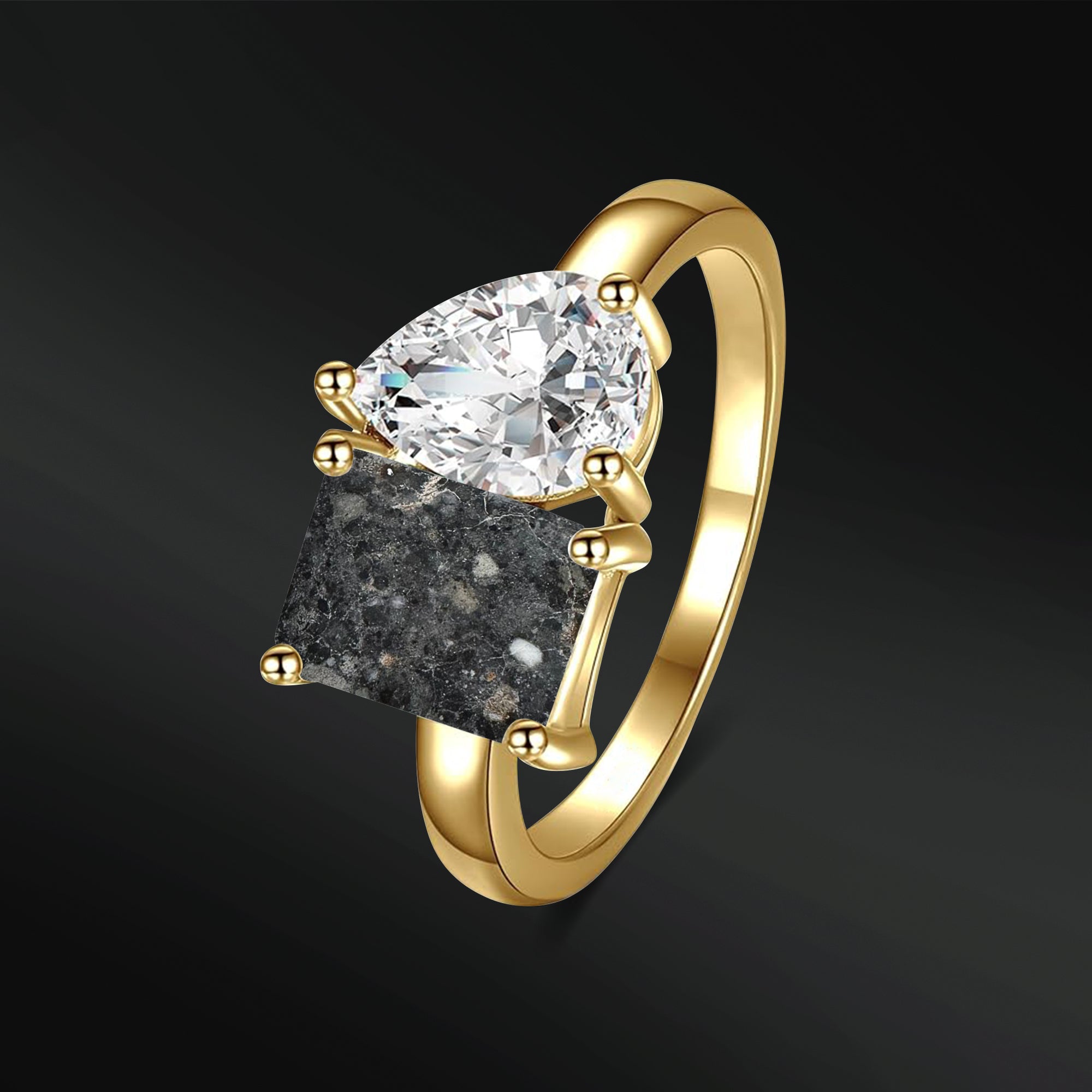 Moon Obsession - 14K Gold or Sterling Silver Engagement Ring for Her | Genuine Lunar Meteorite & Moissanite | D-Color VVS1 Clarity