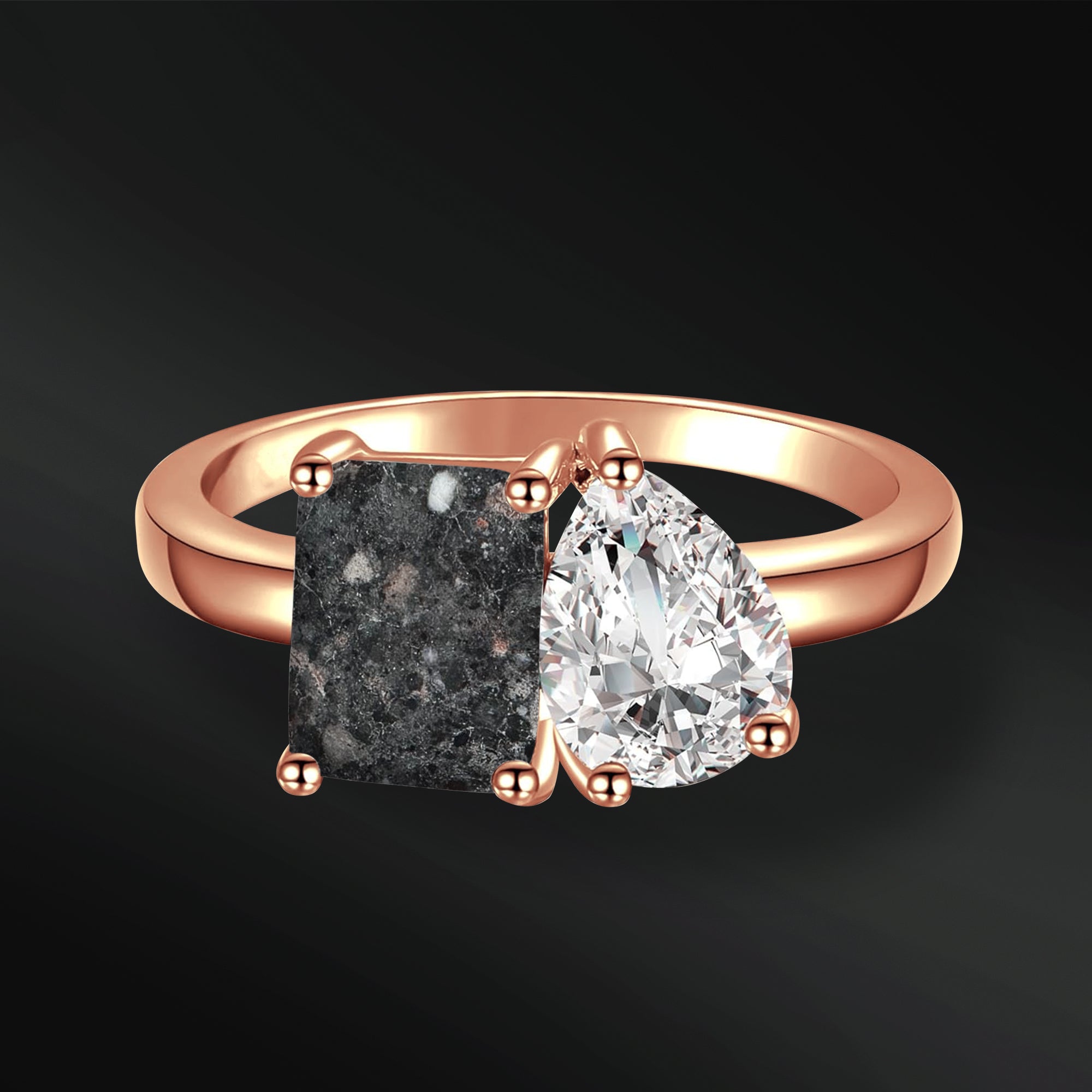 Moon Obsession - 14K Gold or Sterling Silver Engagement Ring for Her | Genuine Lunar Meteorite & Moissanite | D-Color VVS1 Clarity