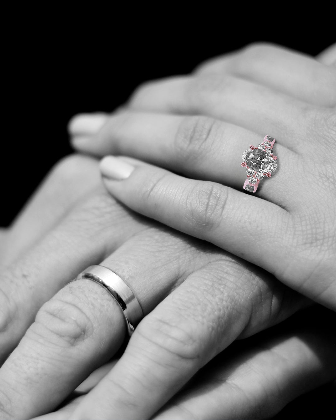 Andromeda - Engagement Ring for Women | Muonionalusta Meteorite | Oval-cut Galaxy Diamond Ring