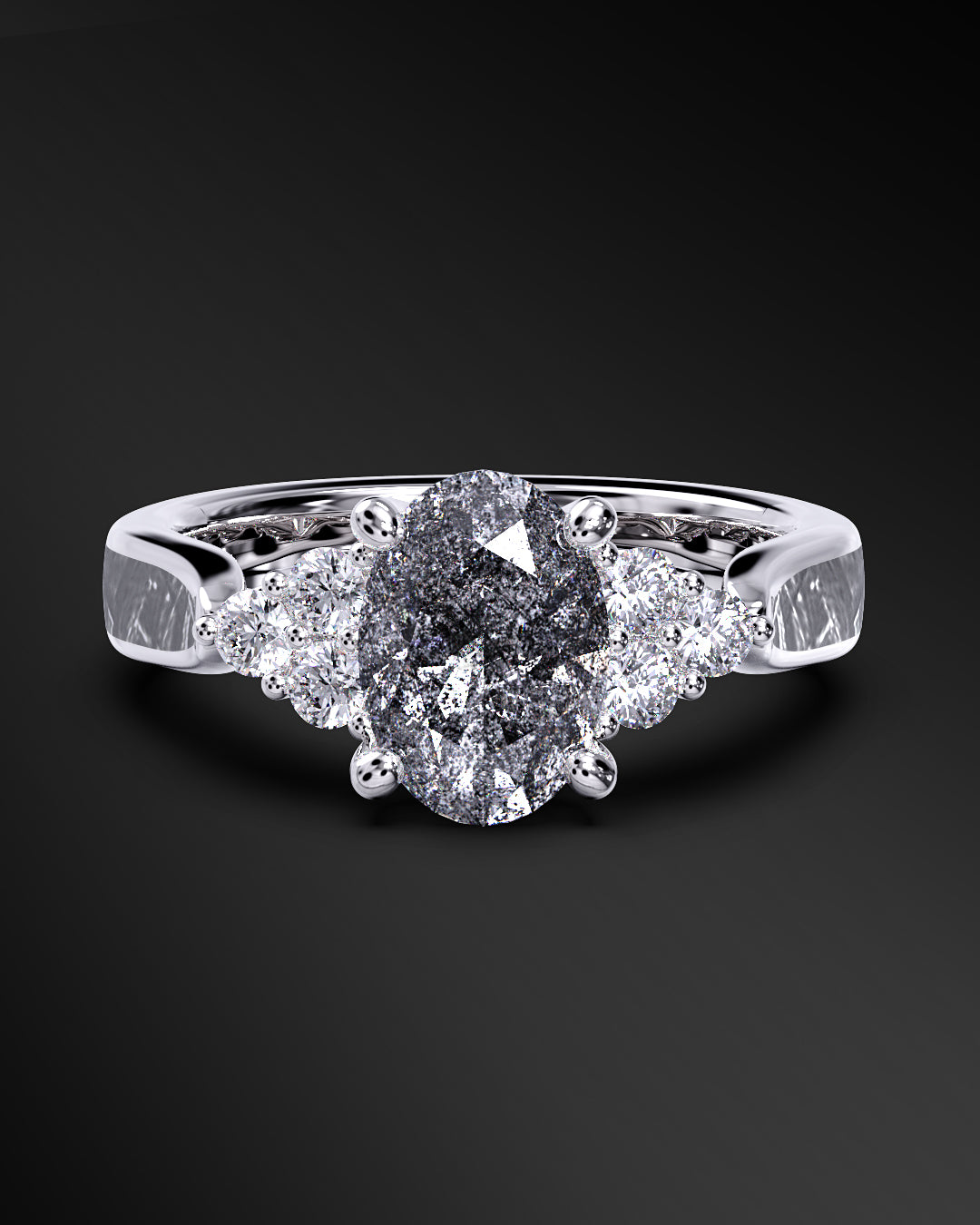 Andromeda - 14K Gold or Sterling Silver Engagement Ring for Women | Muonionalusta Meteorite | 8x6mm Oval-cut Galaxy Diamond Ring