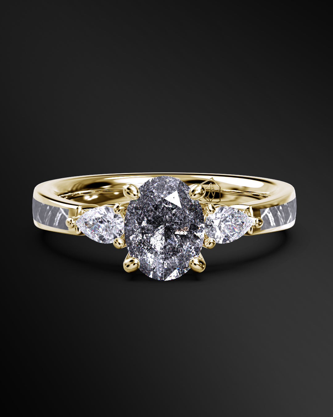 Supernova - 14K Gold or Sterling Silver Engagement Ring for Women | Muonionalusta Meteorite | 8.5x6.5mm Oval-cut Galaxy Diamond Ring