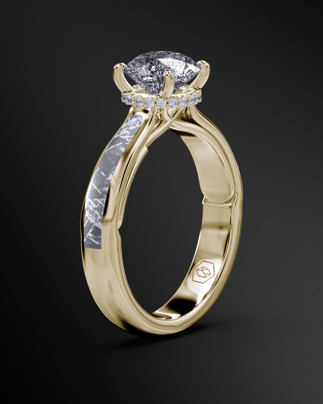 Nova Radiance - Engagement Ring for Women | Muonionalusta Meteorite Inlay | Galaxy Diamond Ring