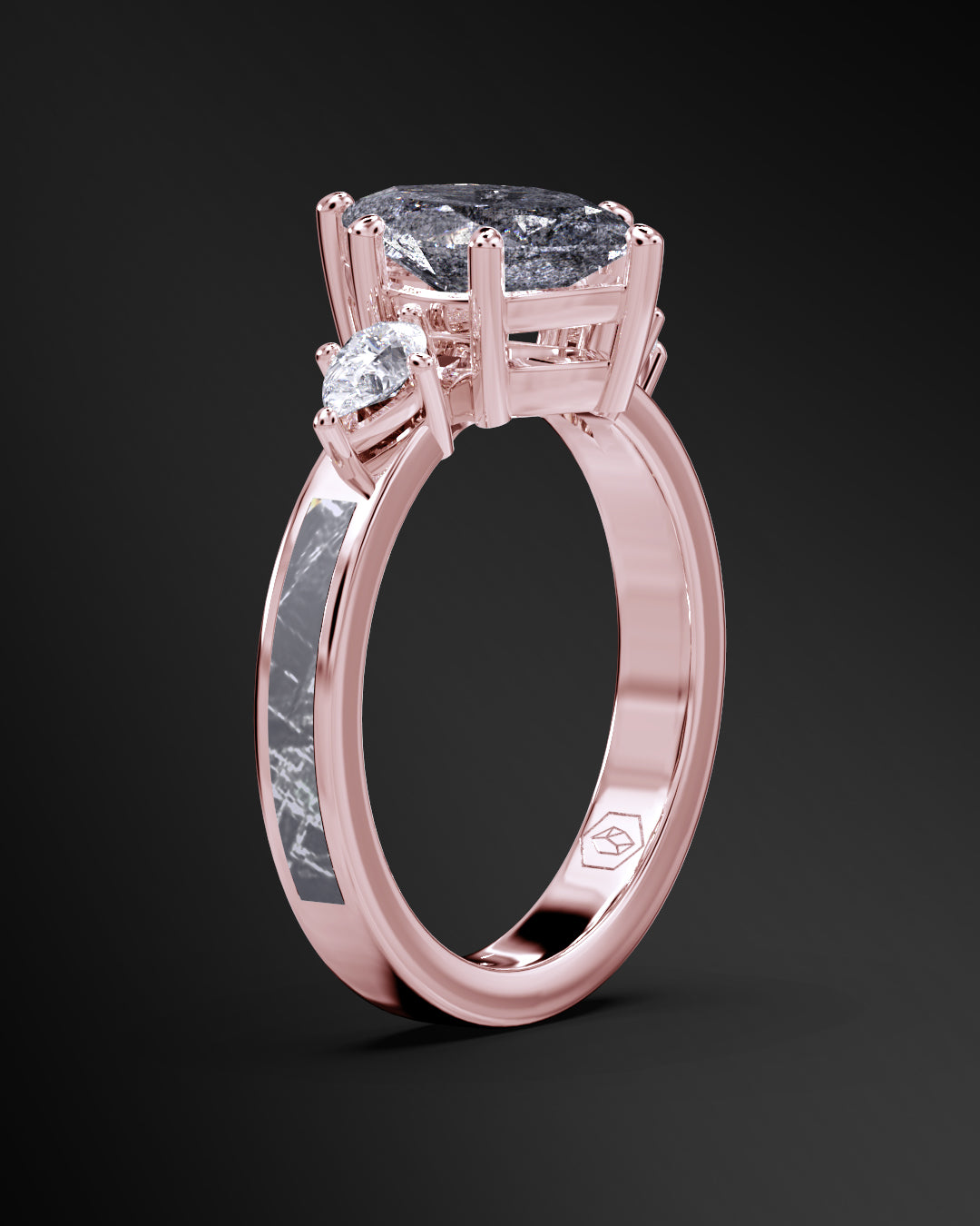 Galactic Halo - Women's ENGAGEMENT RING | Muonionalusta Meteorite Inlay | 8x4mm Marquise-cut Galaxy Diamond Ring