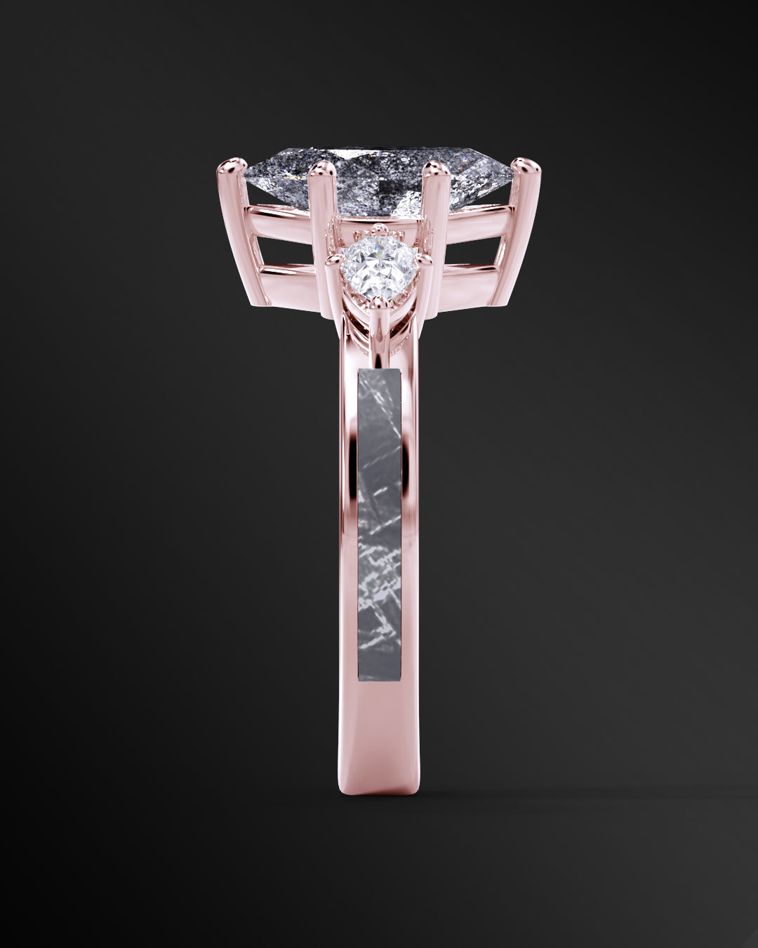 Galactic Halo - Women's ENGAGEMENT RING | Muonionalusta Meteorite Inlay | 8x4mm Marquise-cut Galaxy Diamond Ring