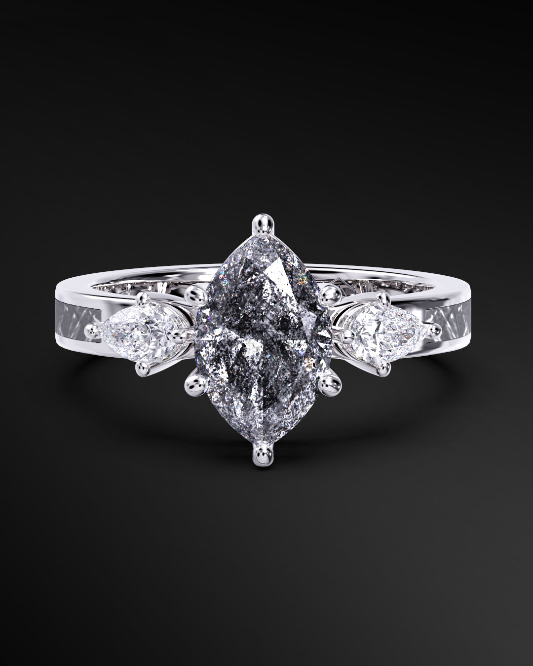 Galactic Halo - Women's ENGAGEMENT RING | Muonionalusta Meteorite Inlay | 8x4mm Marquise-cut Galaxy Diamond Ring