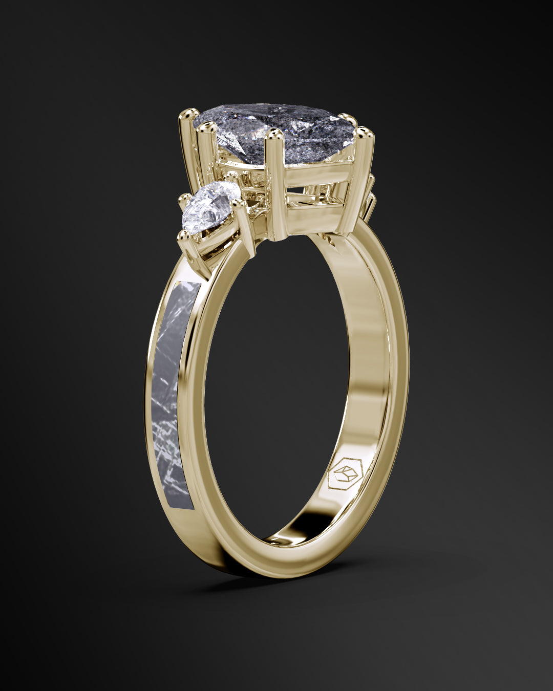 Galactic Halo - Women's ENGAGEMENT RING | Muonionalusta Meteorite Inlay | 8x4mm Marquise-cut Galaxy Diamond Ring