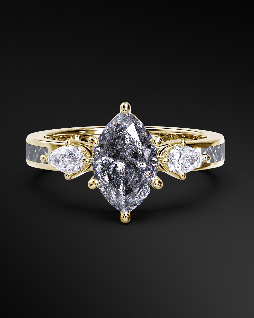 Galactic Halo - Women's ENGAGEMENT RING | Muonionalusta Meteorite Inlay | 8x4mm Marquise-cut Galaxy Diamond Ring