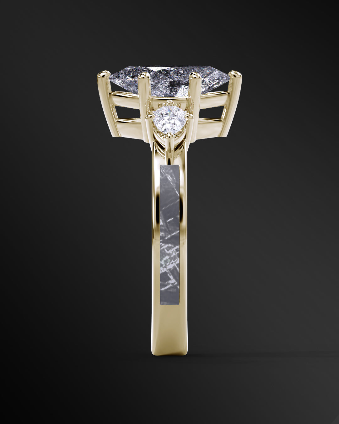 Galactic Halo - Women's ENGAGEMENT RING | Muonionalusta Meteorite Inlay | 8x4mm Marquise-cut Galaxy Diamond Ring