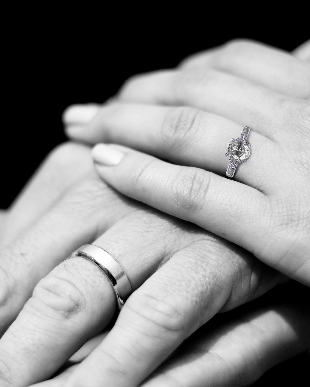 Lunar Crest - Women's ENGAGEMENT RING | Muonionalusta Meteorite | Galaxy Diamond Ring