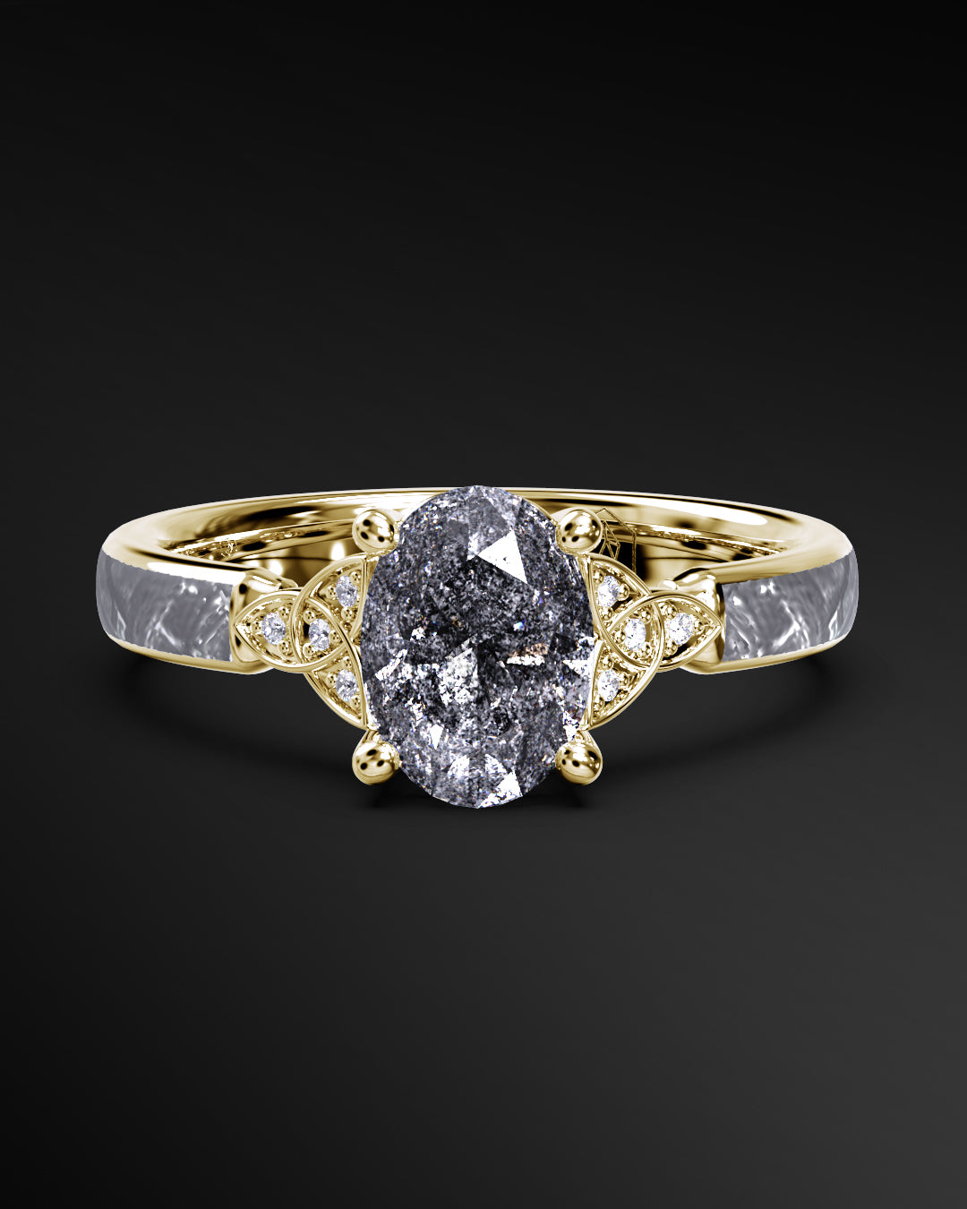 Lunar Crest - Women's ENGAGEMENT RING | Muonionalusta Meteorite | Galaxy Diamond Ring