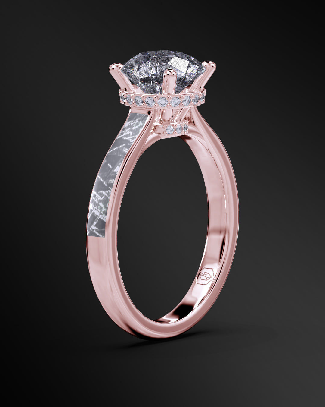 Astral Bloom - Women's ENGAGEMENT RING | Muonionalusta Meteorite Inlay | Galaxy Diamond Ring