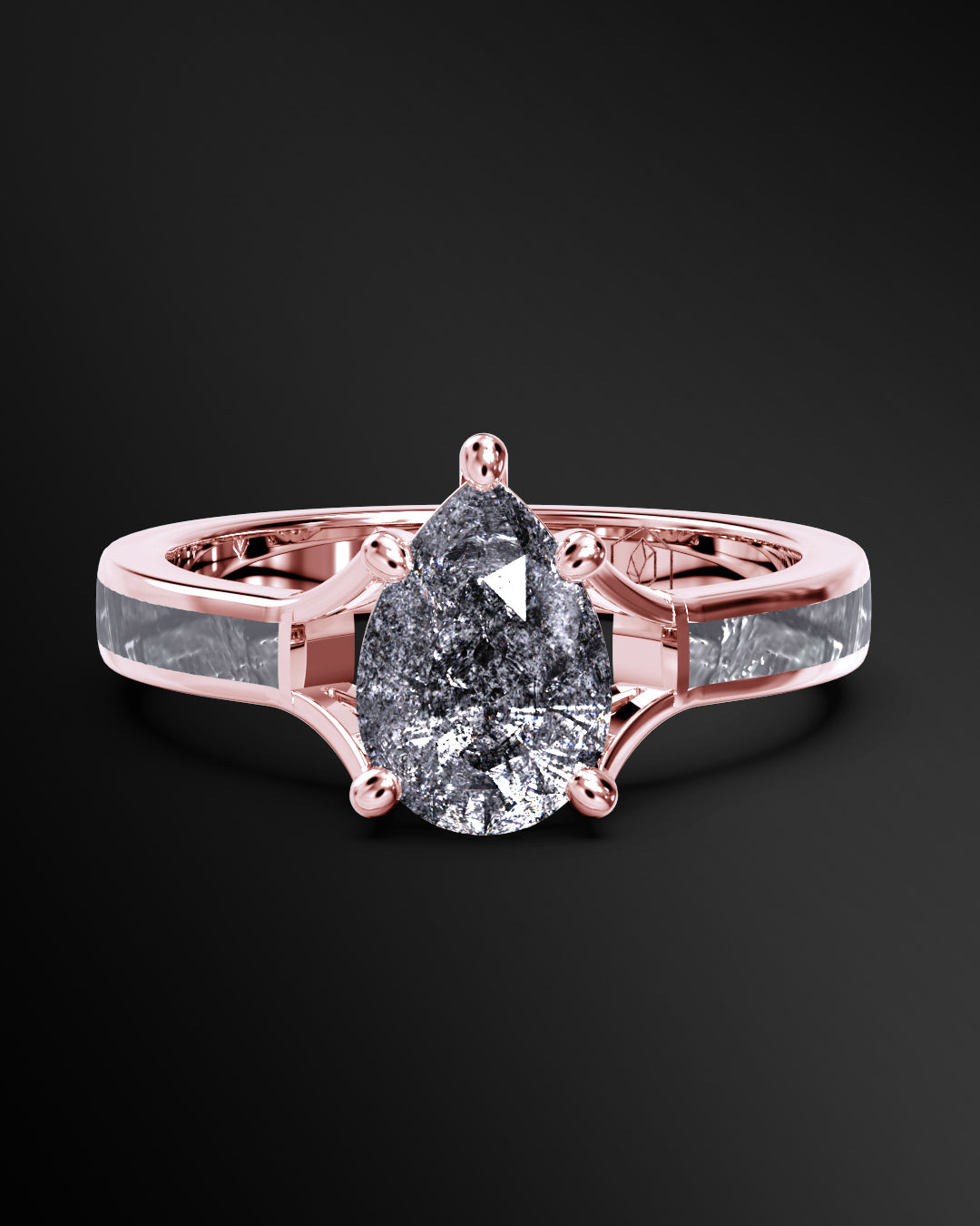 Cosmic Horizon - Women's ENGAGEMENT RING | Muonionalusta Meteorite Inlay | 9x6mm Pear-Cut Galaxy Diamond Ring