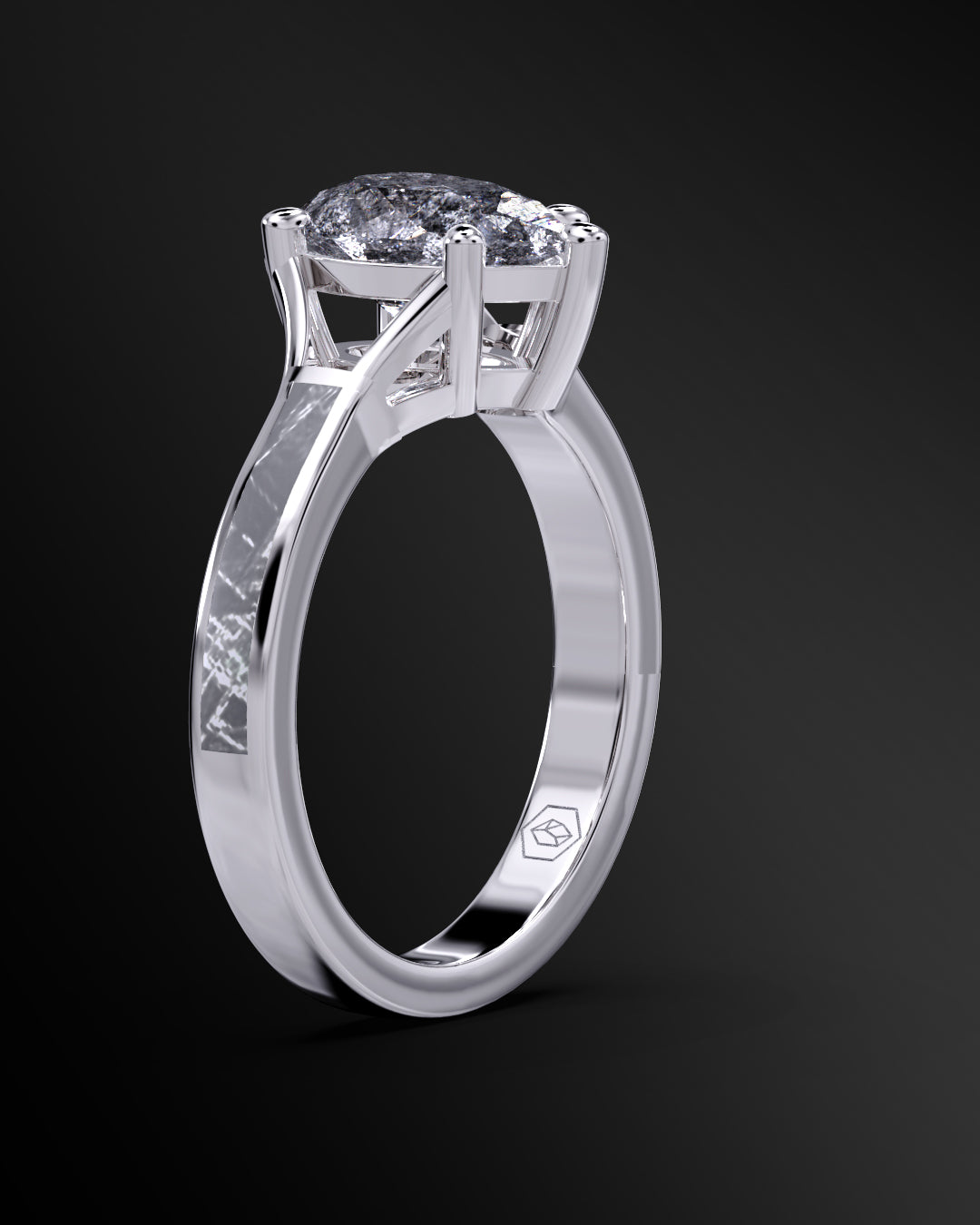 Cosmic Horizon - Women's ENGAGEMENT RING | Muonionalusta Meteorite Inlay | 9x6mm Pear-Cut Galaxy Diamond Ring
