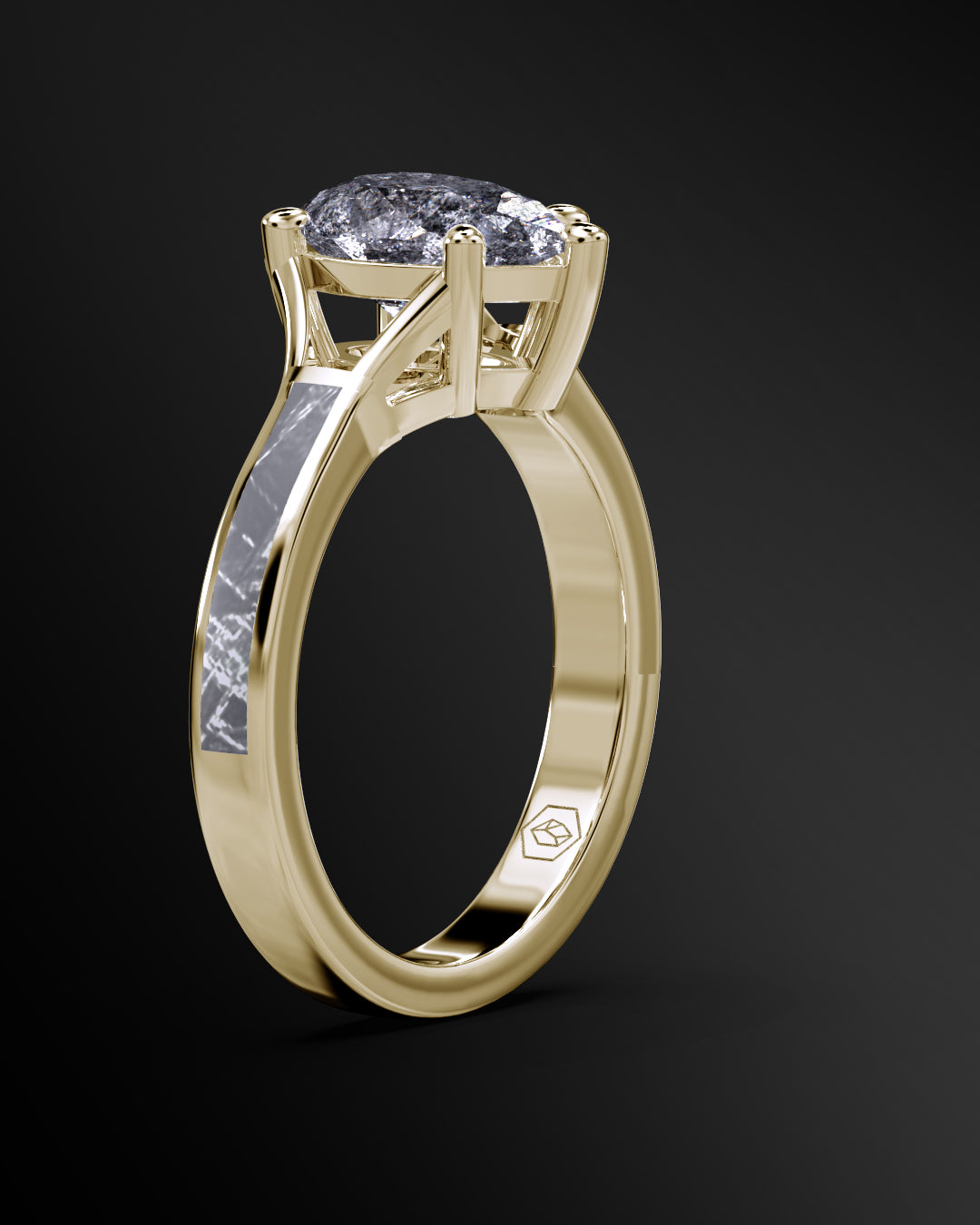 Cosmic Horizon - Women's ENGAGEMENT RING | Muonionalusta Meteorite Inlay | 9x6mm Pear-Cut Galaxy Diamond Ring