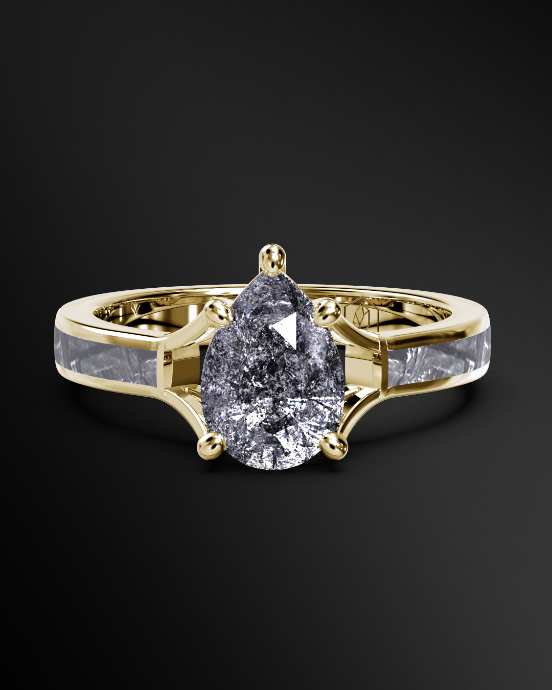 Cosmic Horizon - Women's ENGAGEMENT RING | Muonionalusta Meteorite Inlay | 9x6mm Pear-Cut Galaxy Diamond Ring