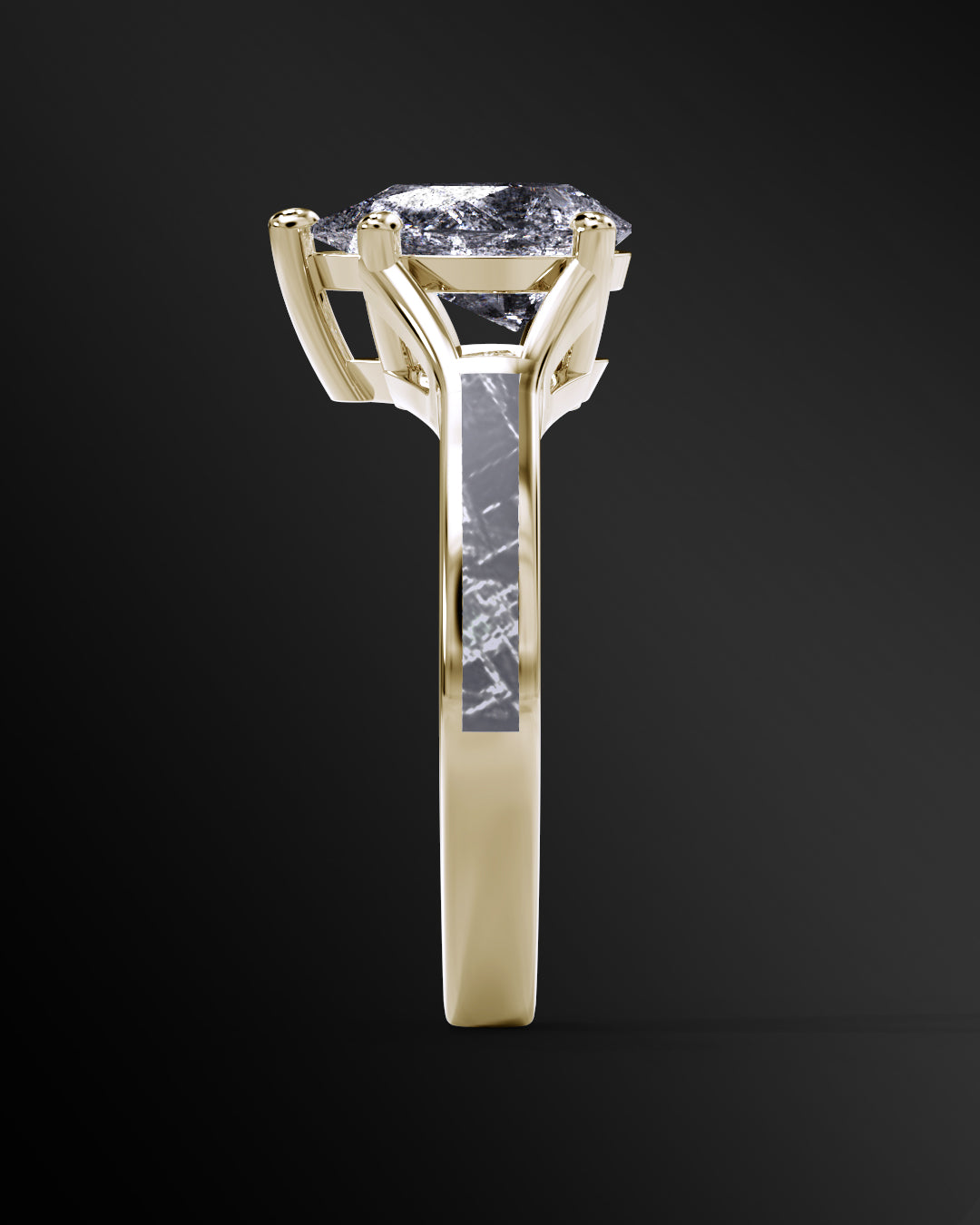 Cosmic Horizon - Women's ENGAGEMENT RING | Muonionalusta Meteorite Inlay | 9x6mm Pear-Cut Galaxy Diamond Ring